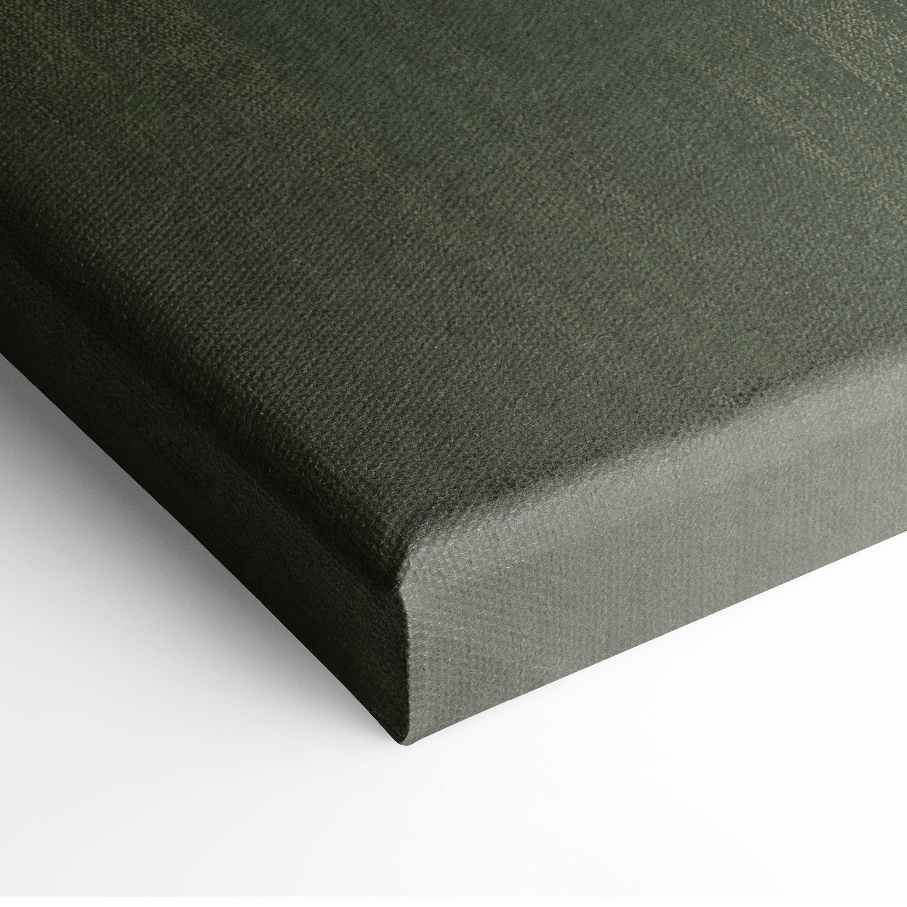 Dark olive green textured canvas with woven surface and raised edges for minimalist white cat portrait oil painting decor