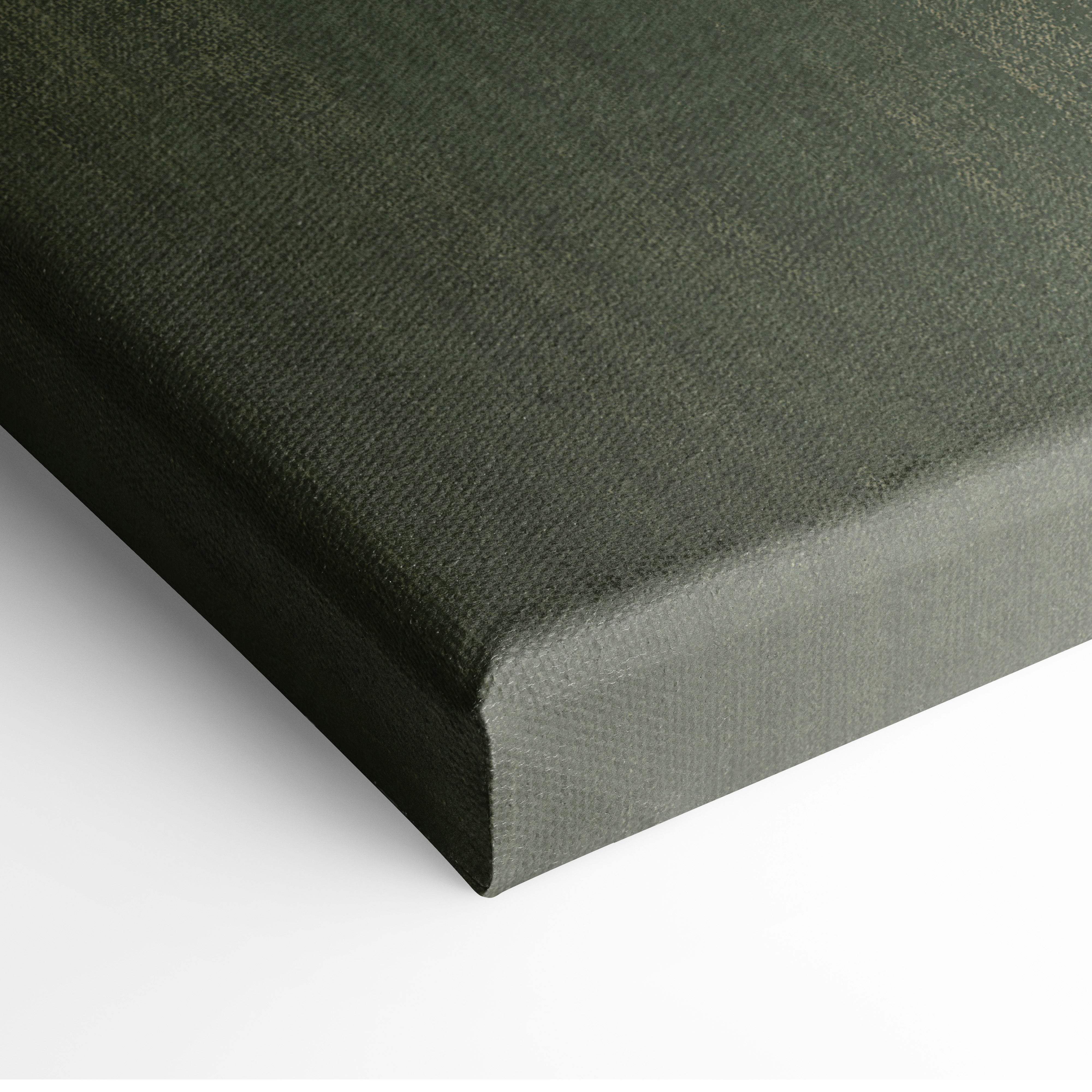 Dark olive green textured canvas with woven surface and raised edges for minimalist white cat portrait oil painting decor