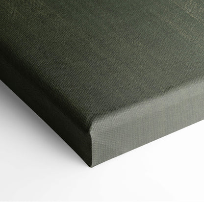 Dark olive green textured canvas with woven surface and raised edges for minimalist white cat portrait oil painting decor