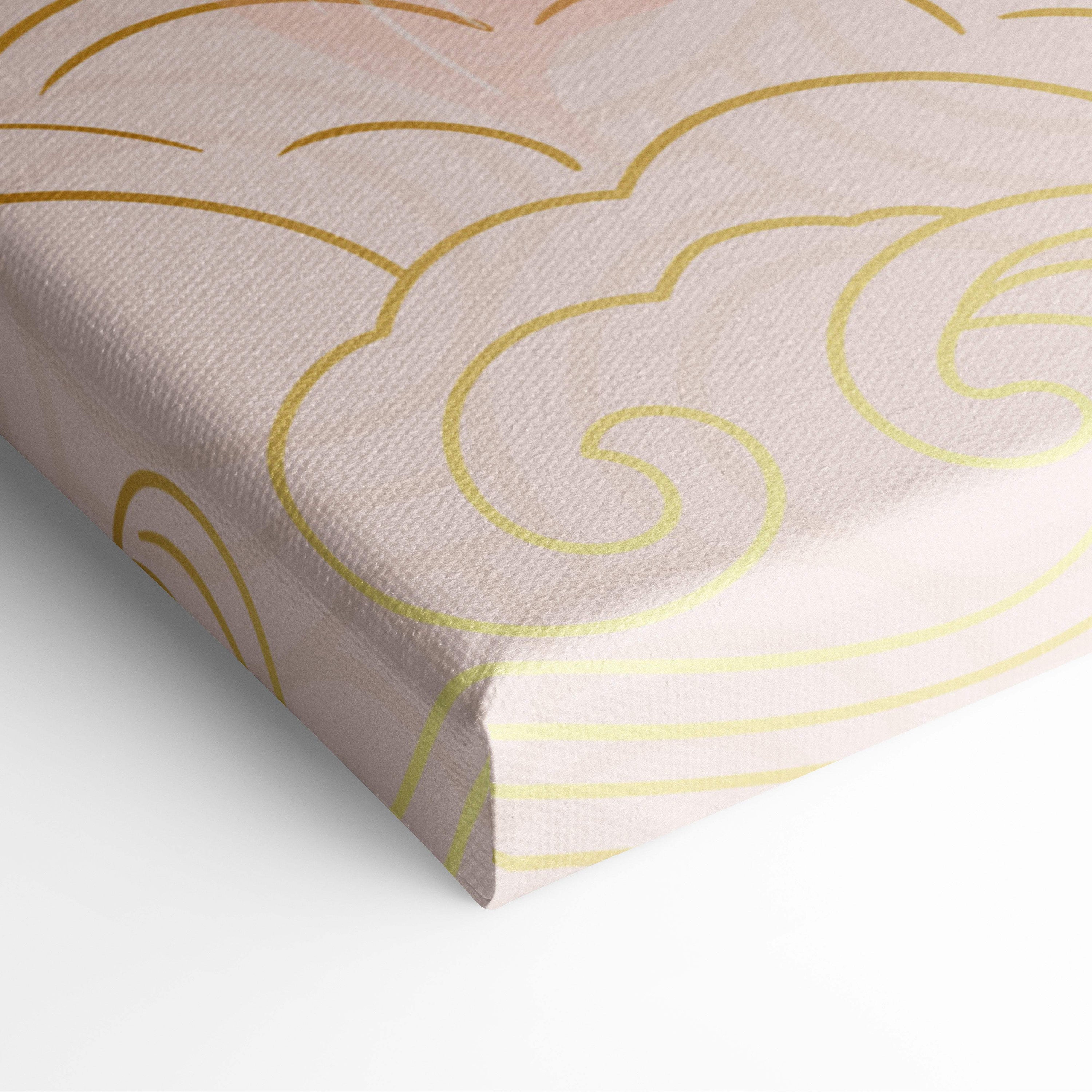 Pink koi fish canvas wall art with soft blush background and elegant gold swirl patterns for living room decor