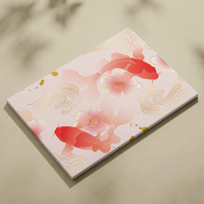 Pink koi fish canvas wall art with delicate pink and gold koi fish and floral wave decor for living room and bedroom