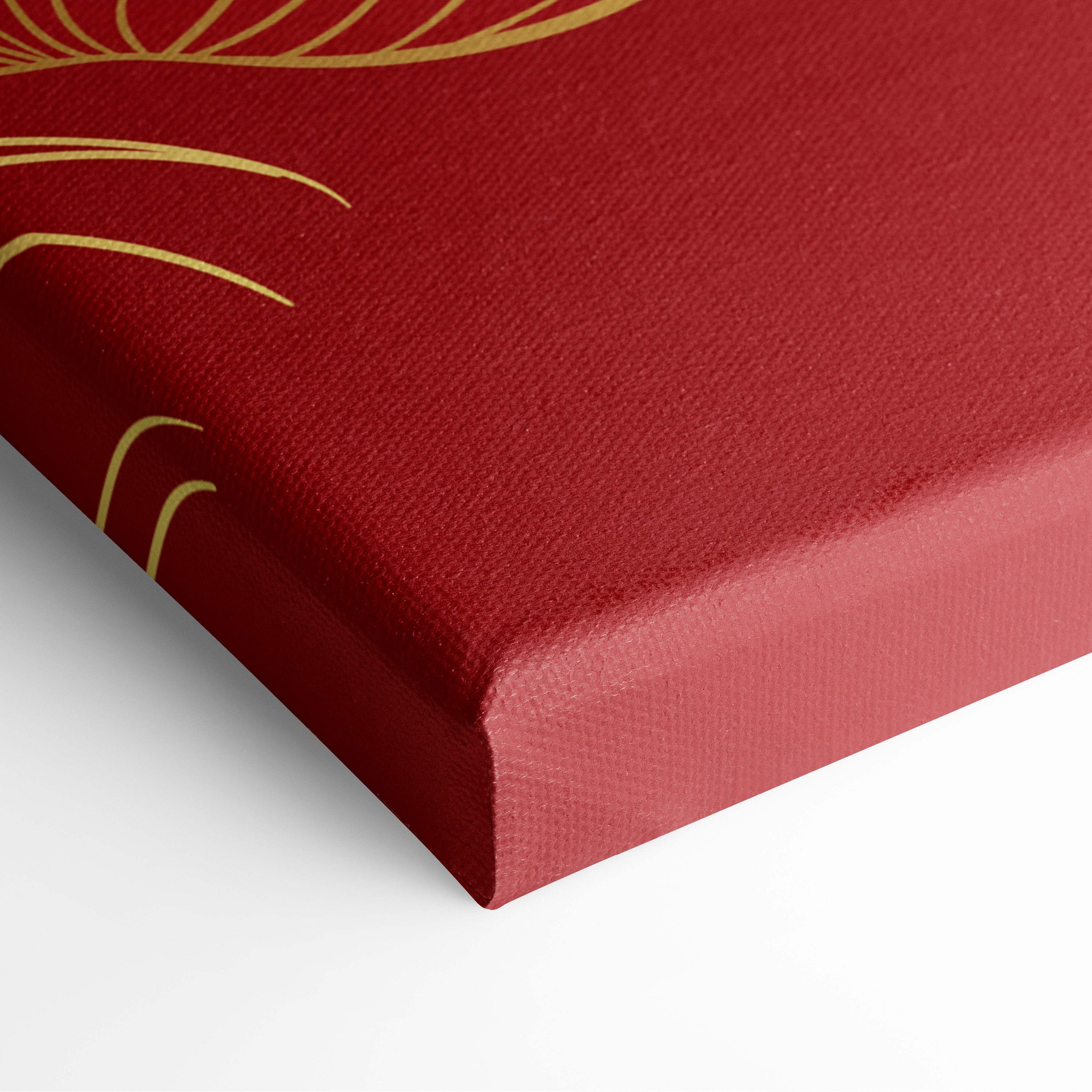 Red canvas print featuring gold leaf koi fish patterns in oriental vector style for elegant living room decor