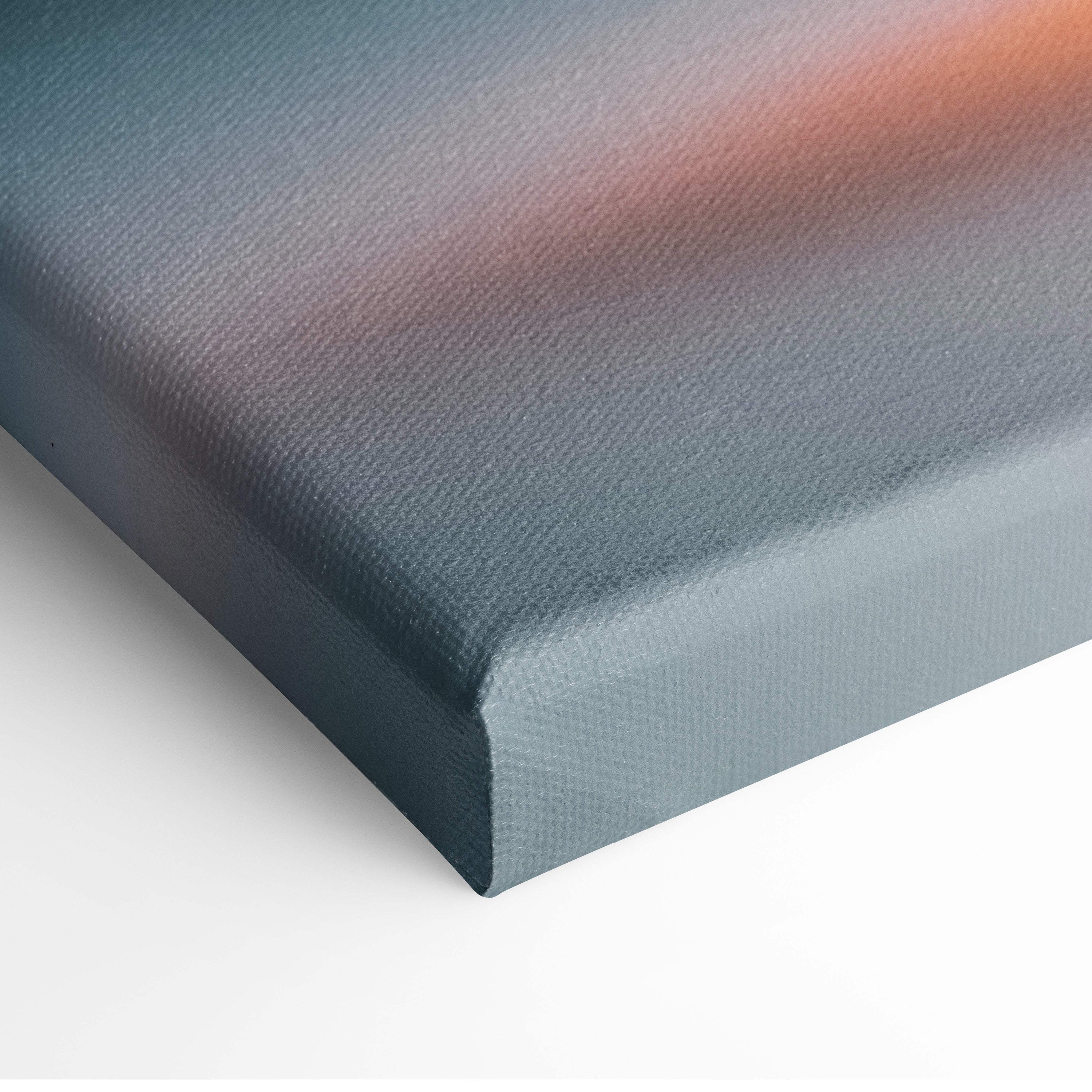 Minimalist thundercloud with lightning bolt weather icon on a textured canvas with a blue to orange gradient background