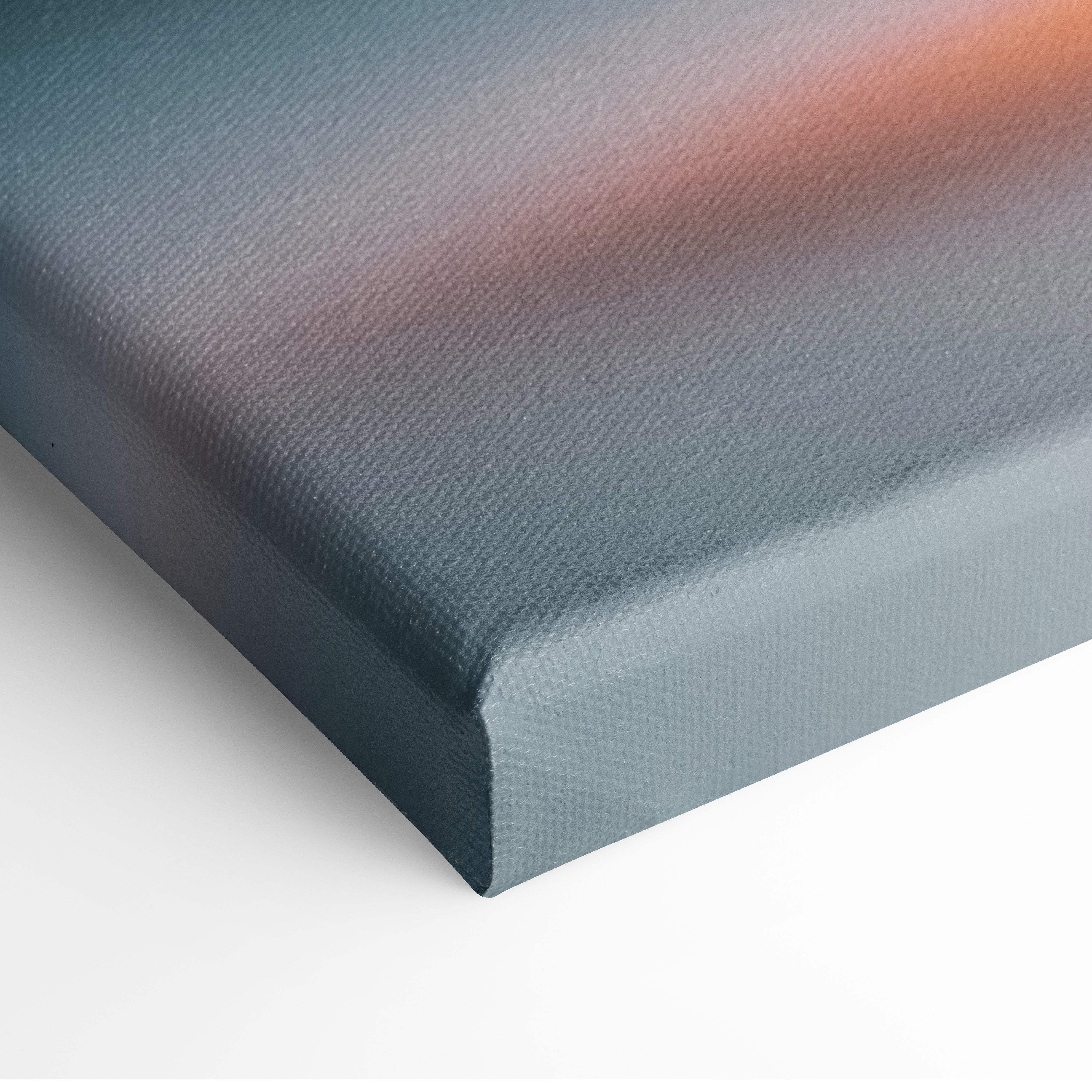 Minimalist thundercloud with lightning bolt weather icon on a textured canvas with a blue to orange gradient background