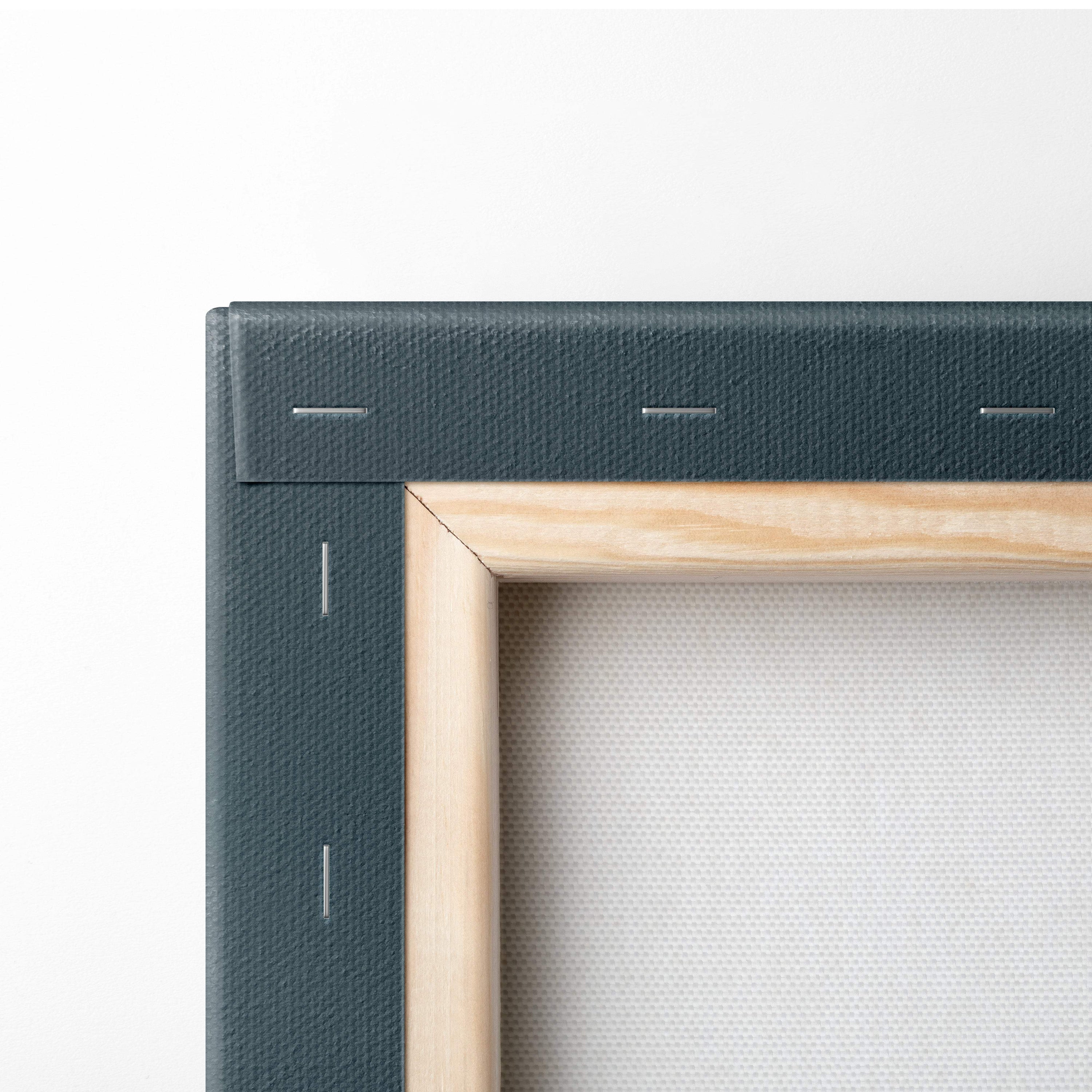 Dark green canvas frame with light wood border featuring minimalist thundercloud and lightning bolt storm illustration