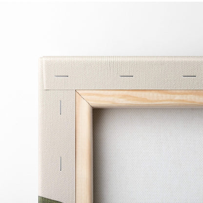 Light wooden frame with textured beige canvas backing in boho abstract botanical terracotta olive green wall art