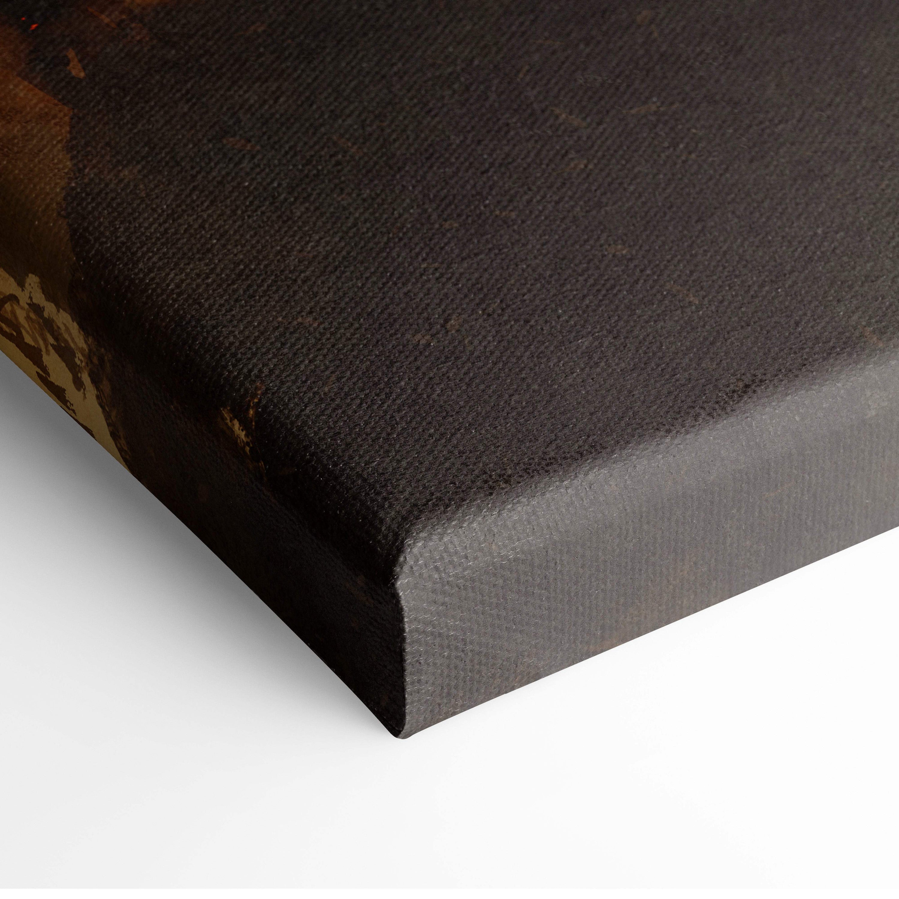 Black canvas stretched over a frame with visible texture and depth for inferno sentinel dark futuristic warrior art