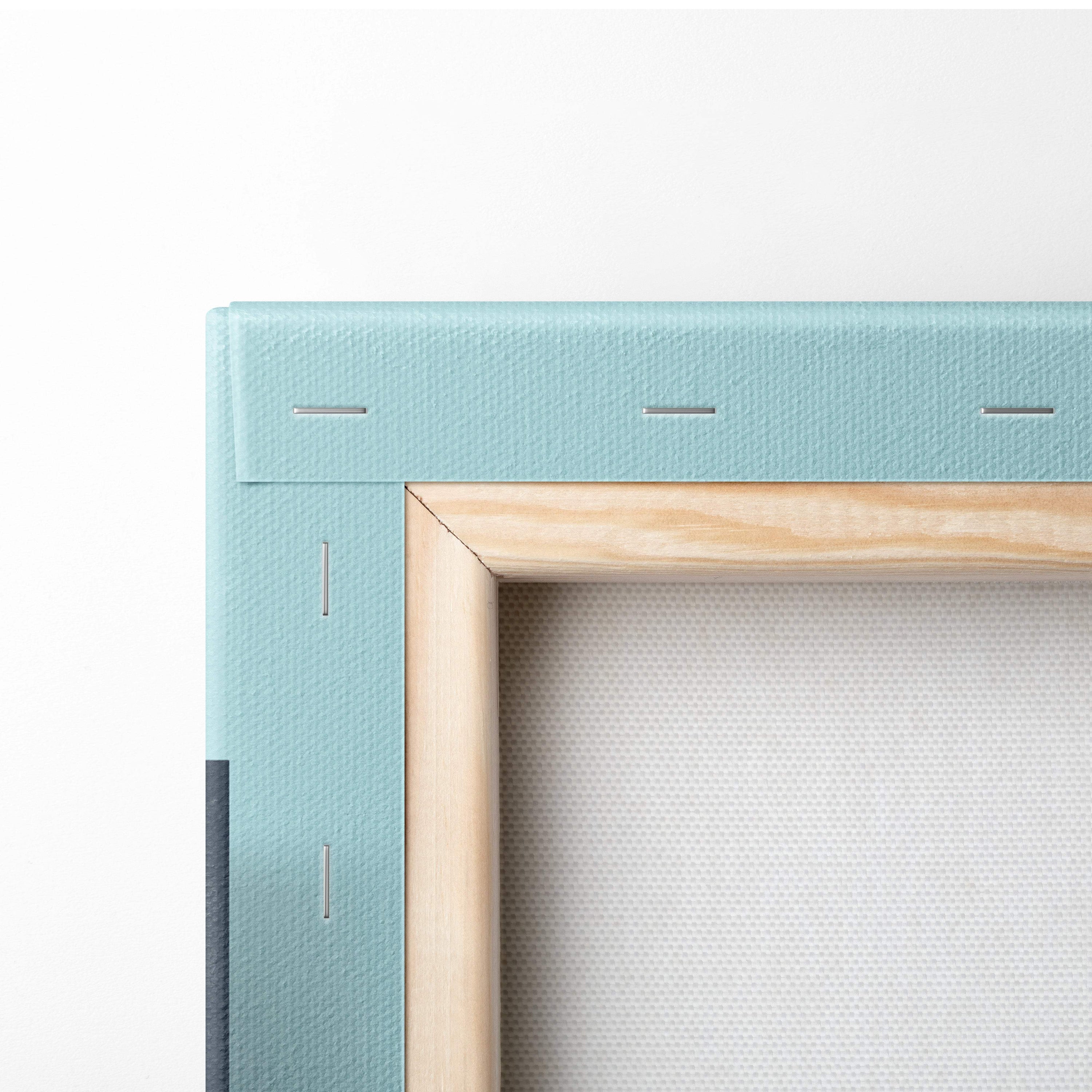 Teal canvas painting frame with light wood inner border featuring motivational typography for office gym or home decor
