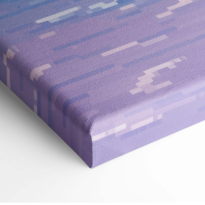 Pastel ocean pixel art canvas print with purple pixelated geometric pattern in lighter purple and blue for coastal decor