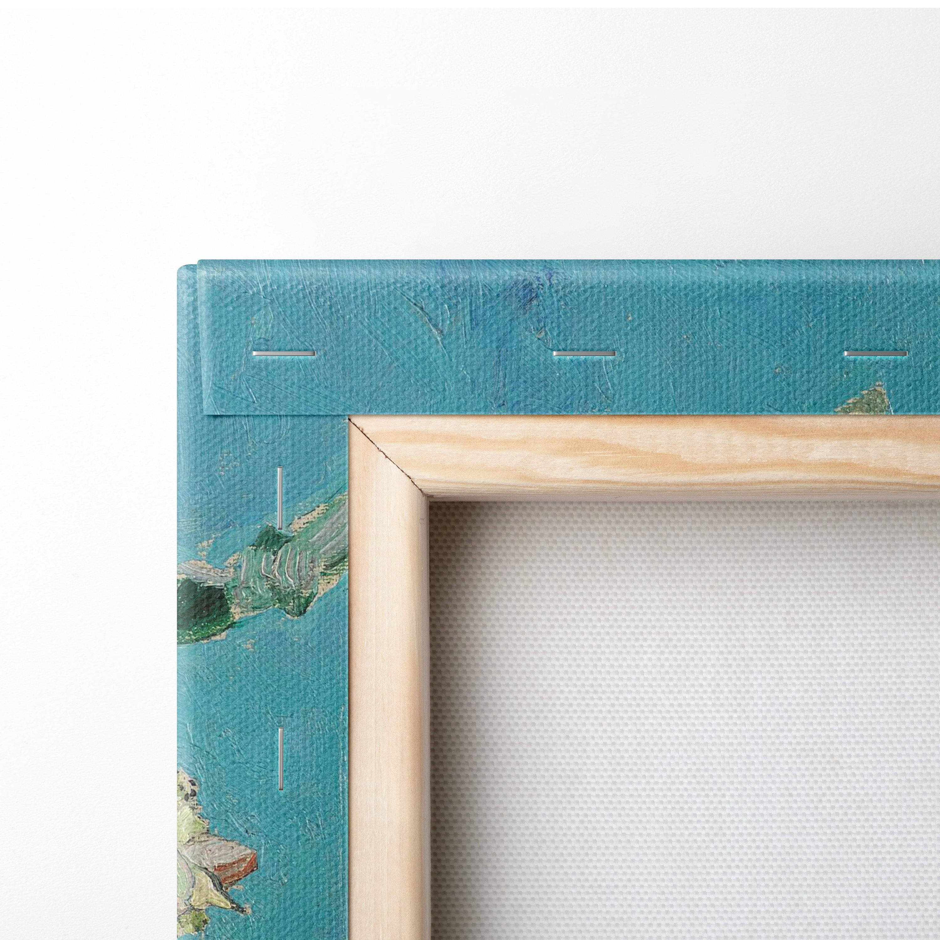 Teal textured canvas Almond Blossom by Van Gogh in light wood frame