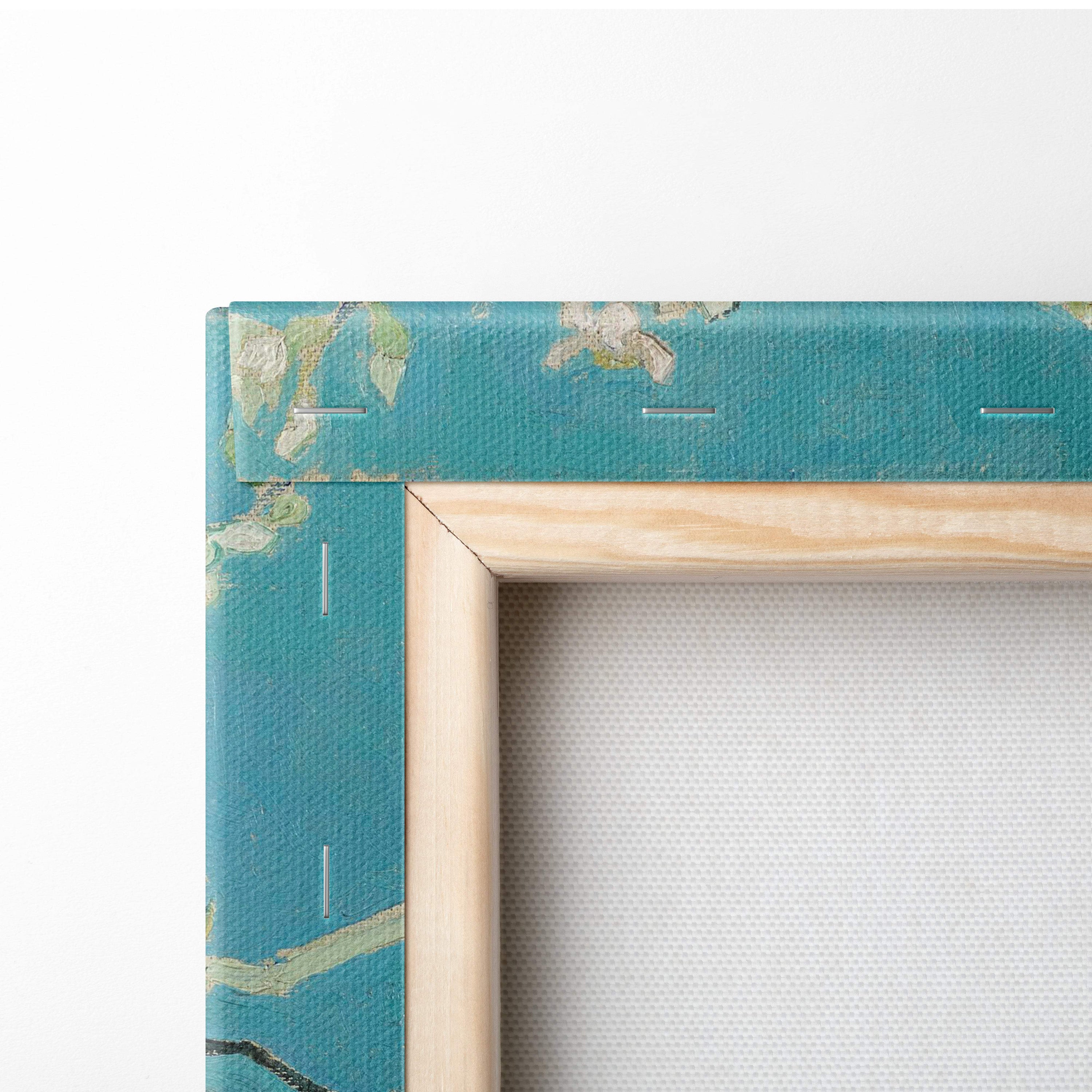 Almond Blossom Van Gogh unframed art on teal textured map canvas back