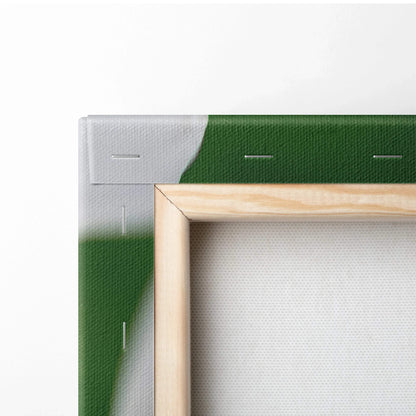 Close-up daisy flower canvas print in green white gradient, wood frame
