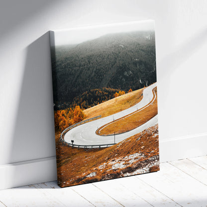 Autumn landscape winding road vibrant colors canvas wall art print.