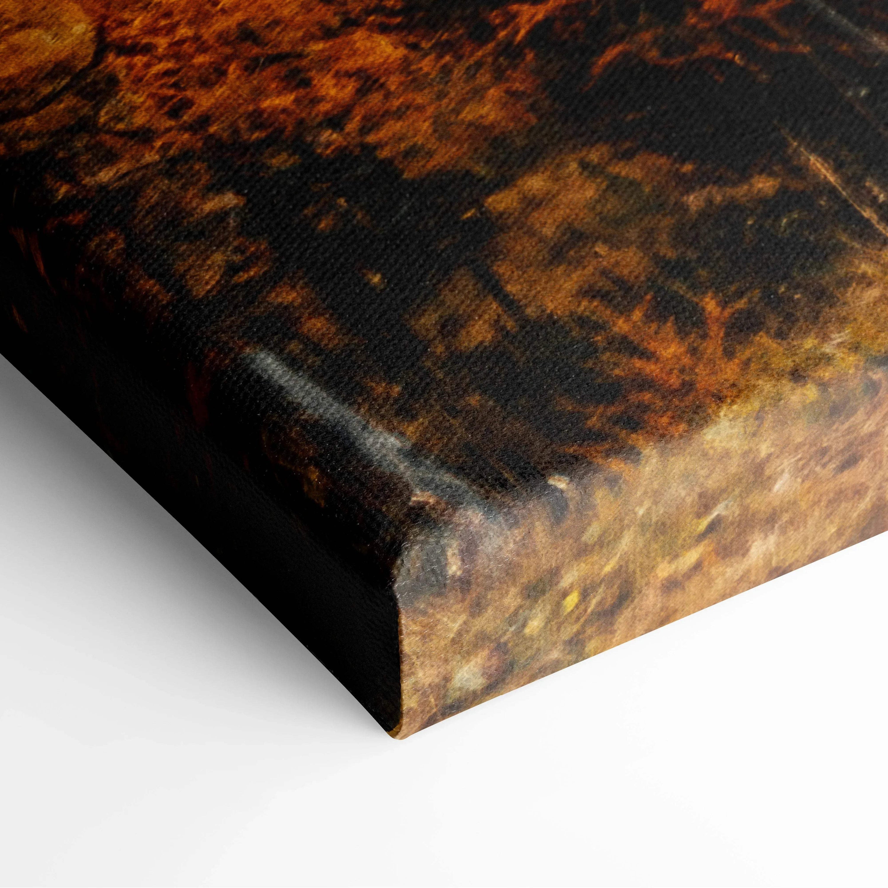Close-up of autumn nature canvas art with vivid golden leaves and winding roads on wall art print.