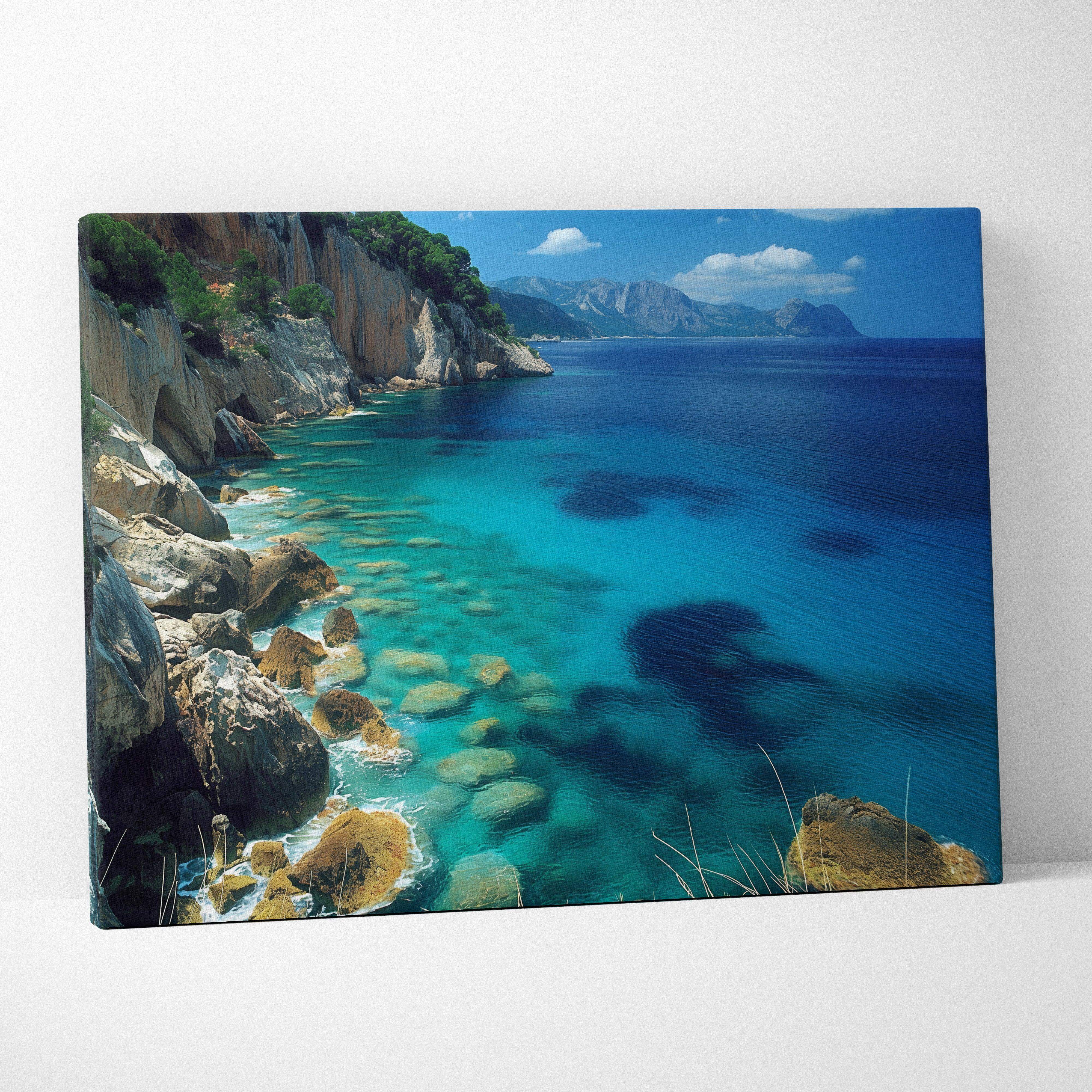 Vibrant turquoise ocean and sunlit beach on stretched canvas wall art