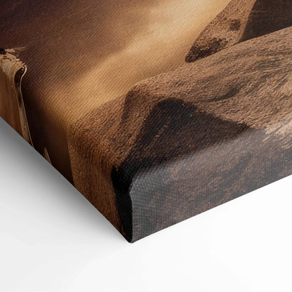 Close-up of vibrant autumn mountains canvas wall art with fall foliage and textured canvas surface.