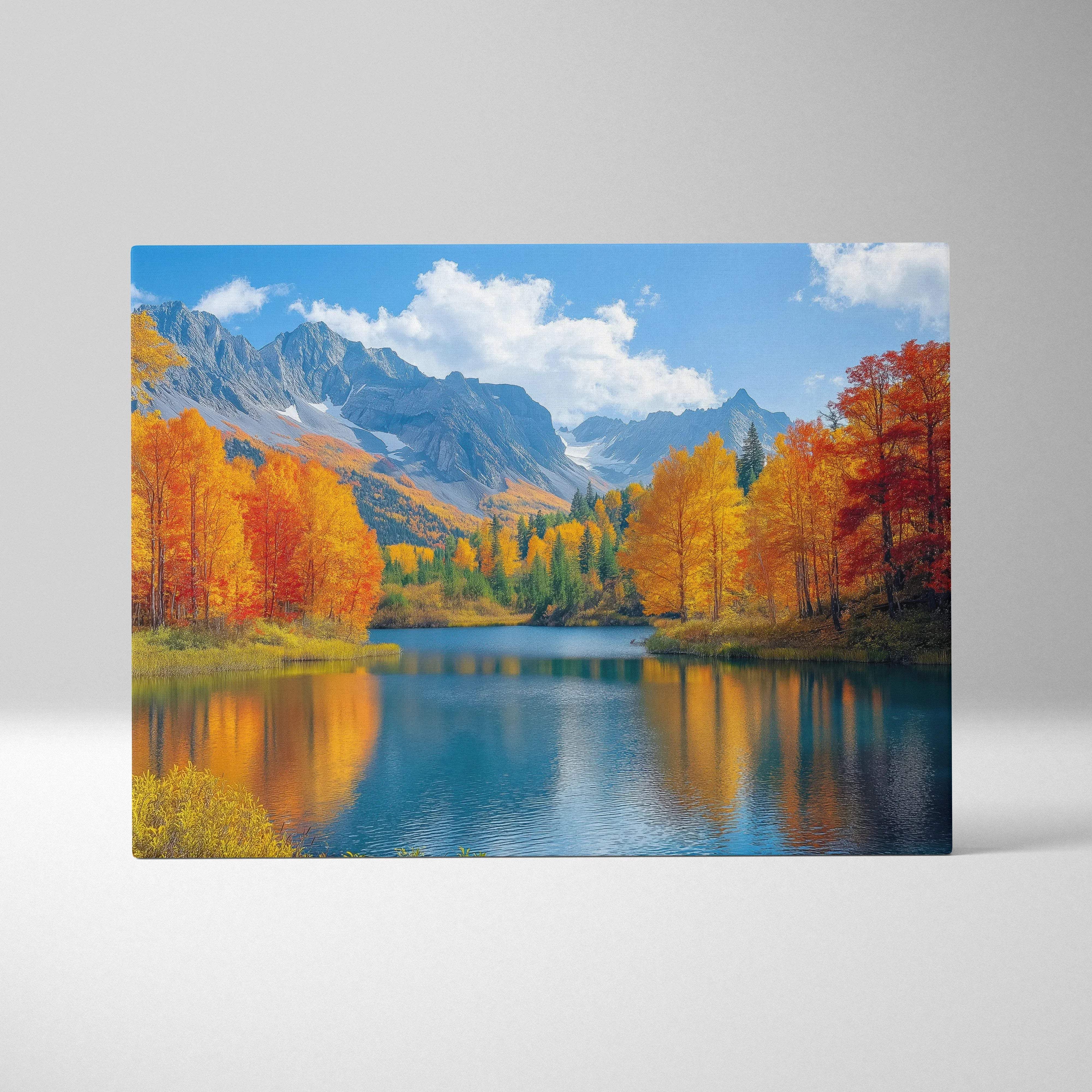 Autumn Mountain Landscape Canvas Wall Art Majestic Peaks Over Calm