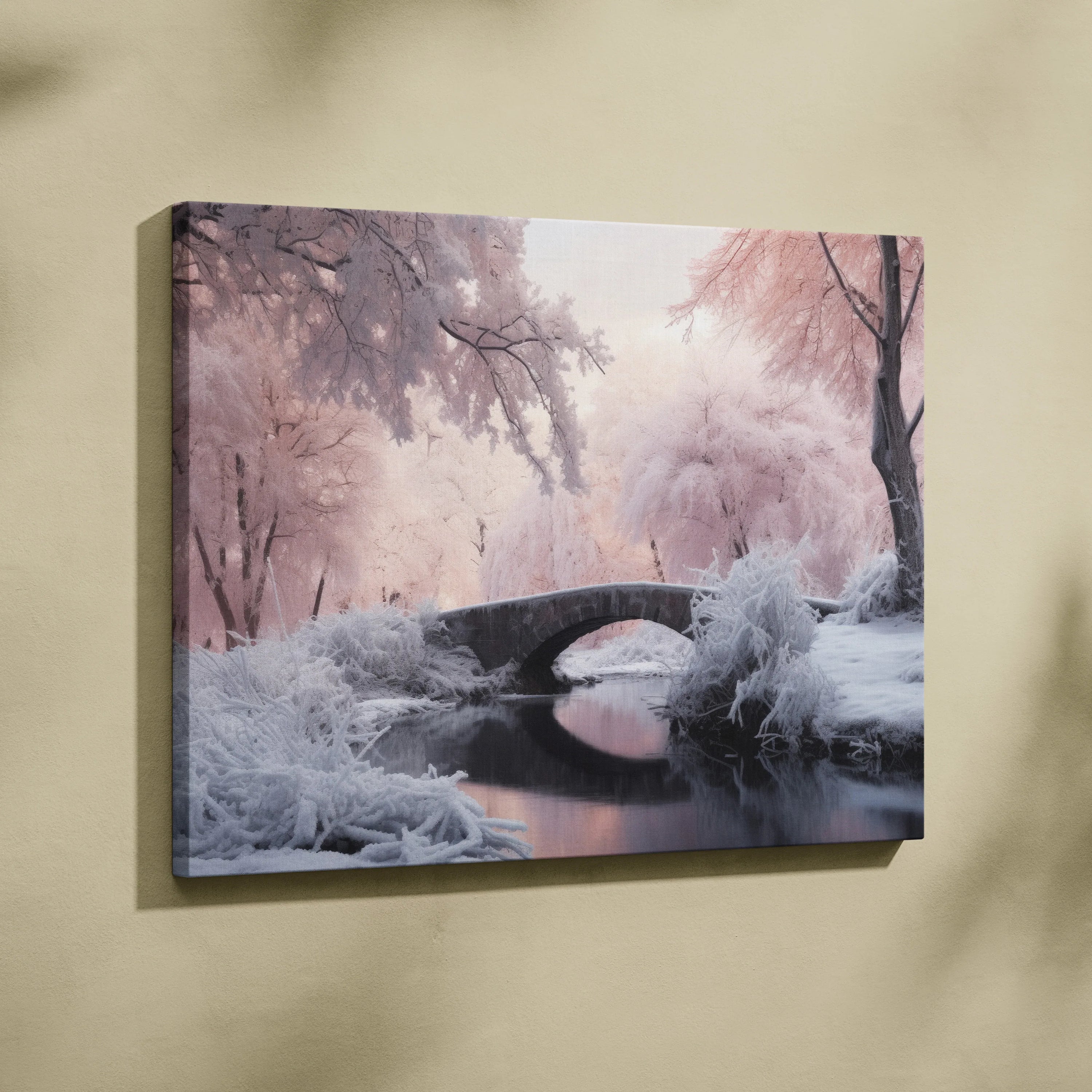 Stunning Cherry Blossom Winter Frozen Landscape Canvas Wall Art