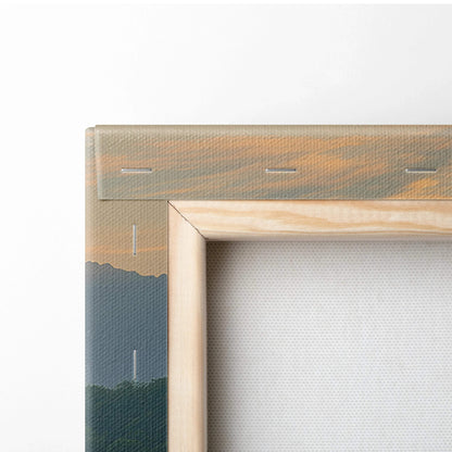 Canvas wall art of sunrise over emerald hills with wildflowers in earthy tones