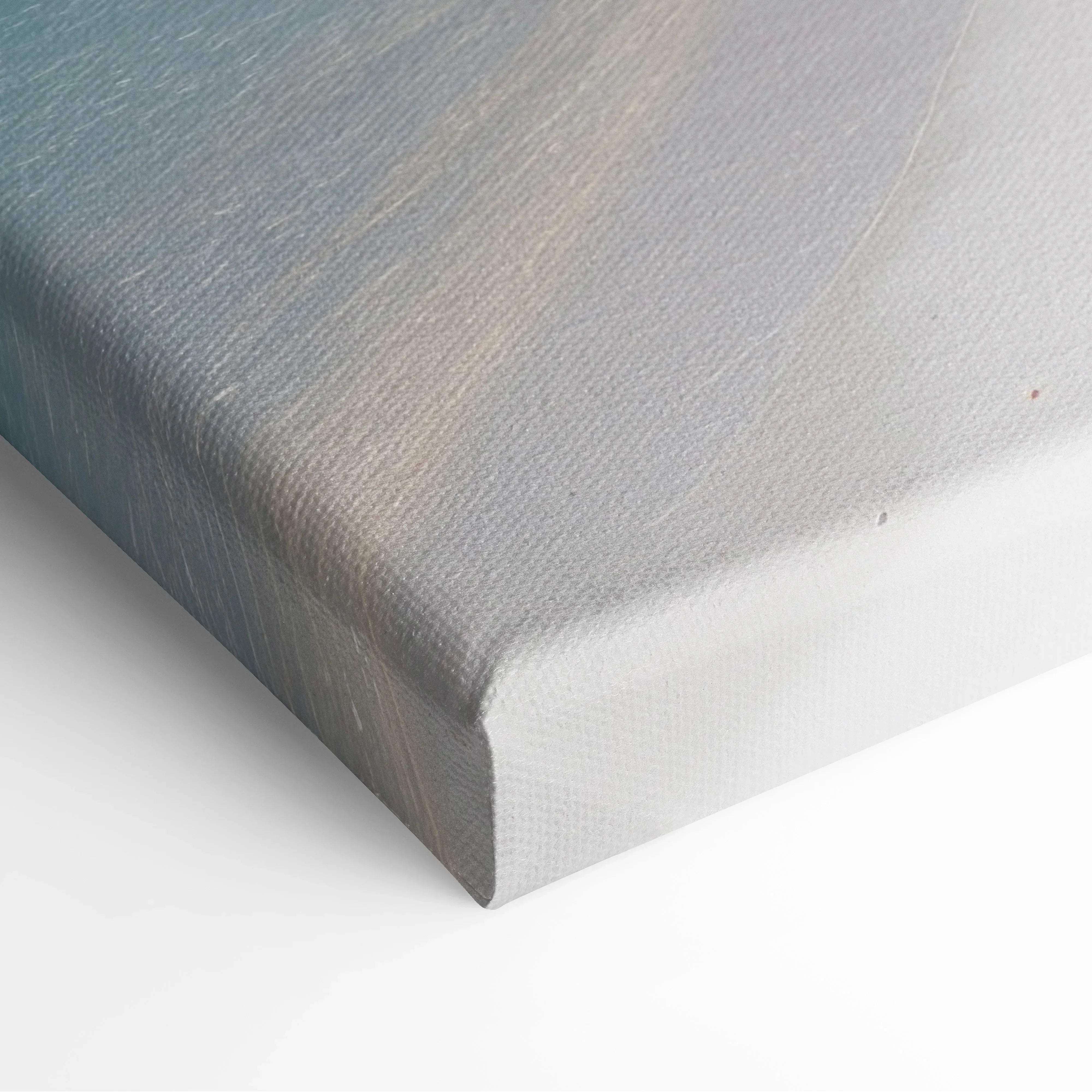Tranquil Maldives beach canvas art with muted blue gray gradient brushstrokes