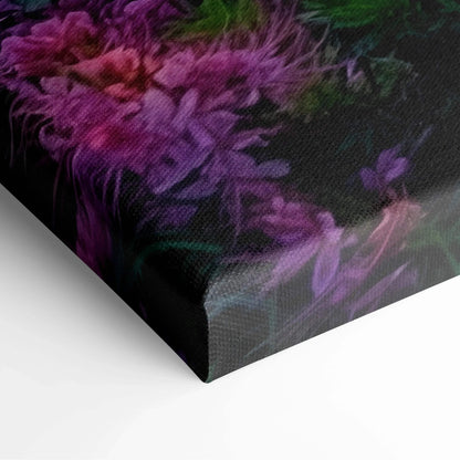 Vibrant canvas print of purple pink floral meadow sunset path in warm hues