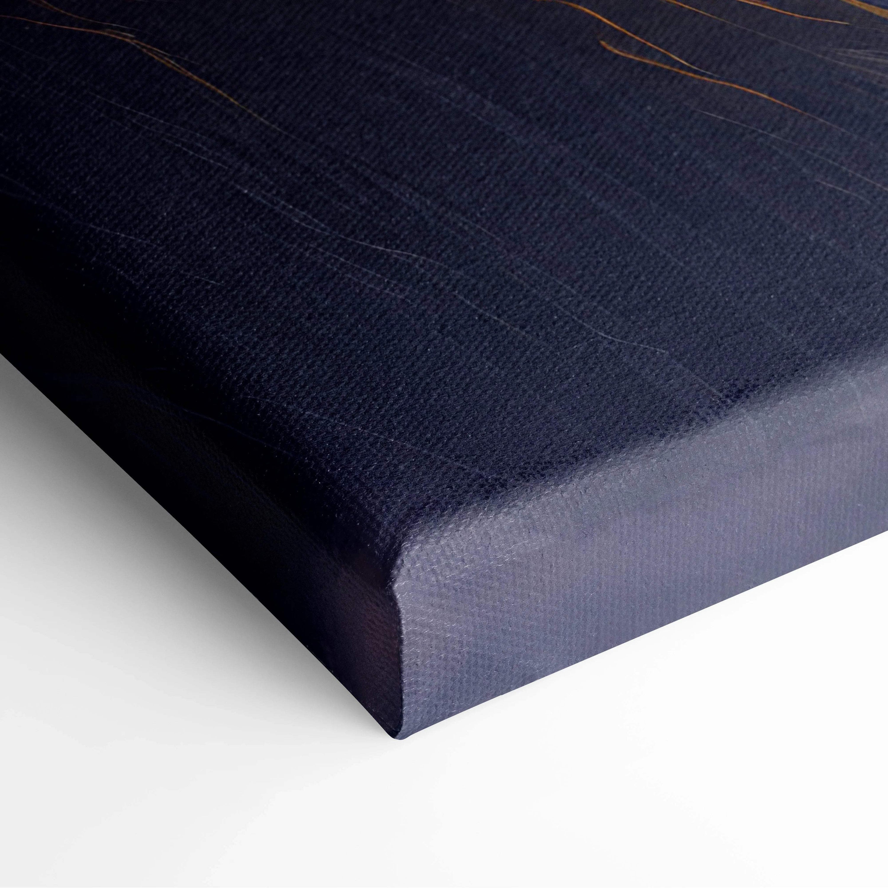 Impressionist mountain landscape canvas wall art in dark navy with gold veining