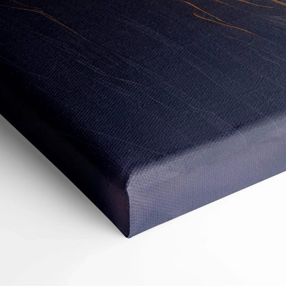 Impressionist mountain landscape canvas wall art in dark navy with gold veining