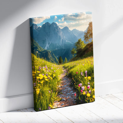 Stunning High-Resolution Nature Wall Art with Floral Path and Majestic Mountains
