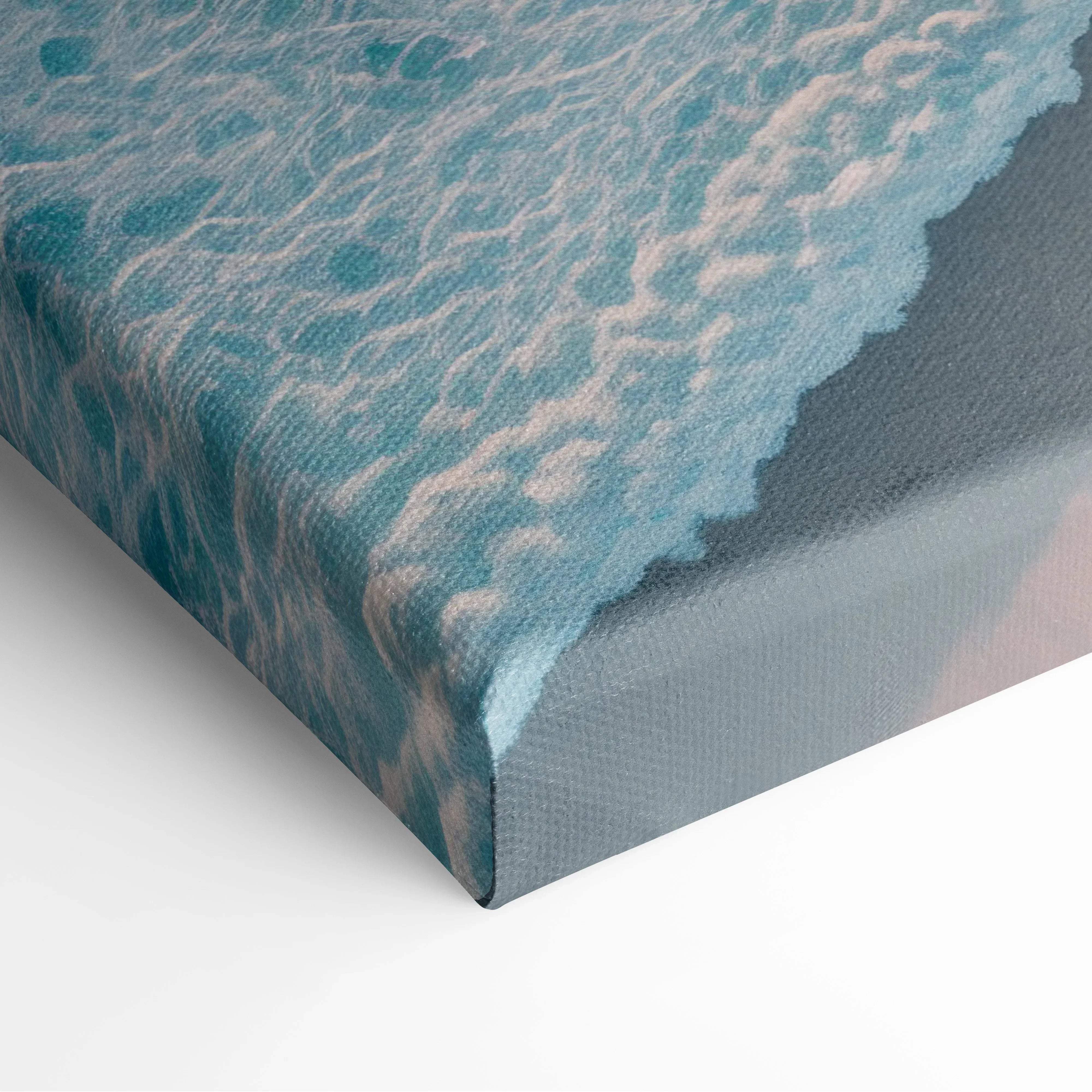 Textured canvas print of teal ocean wave with white foam on tropical palm tree beach