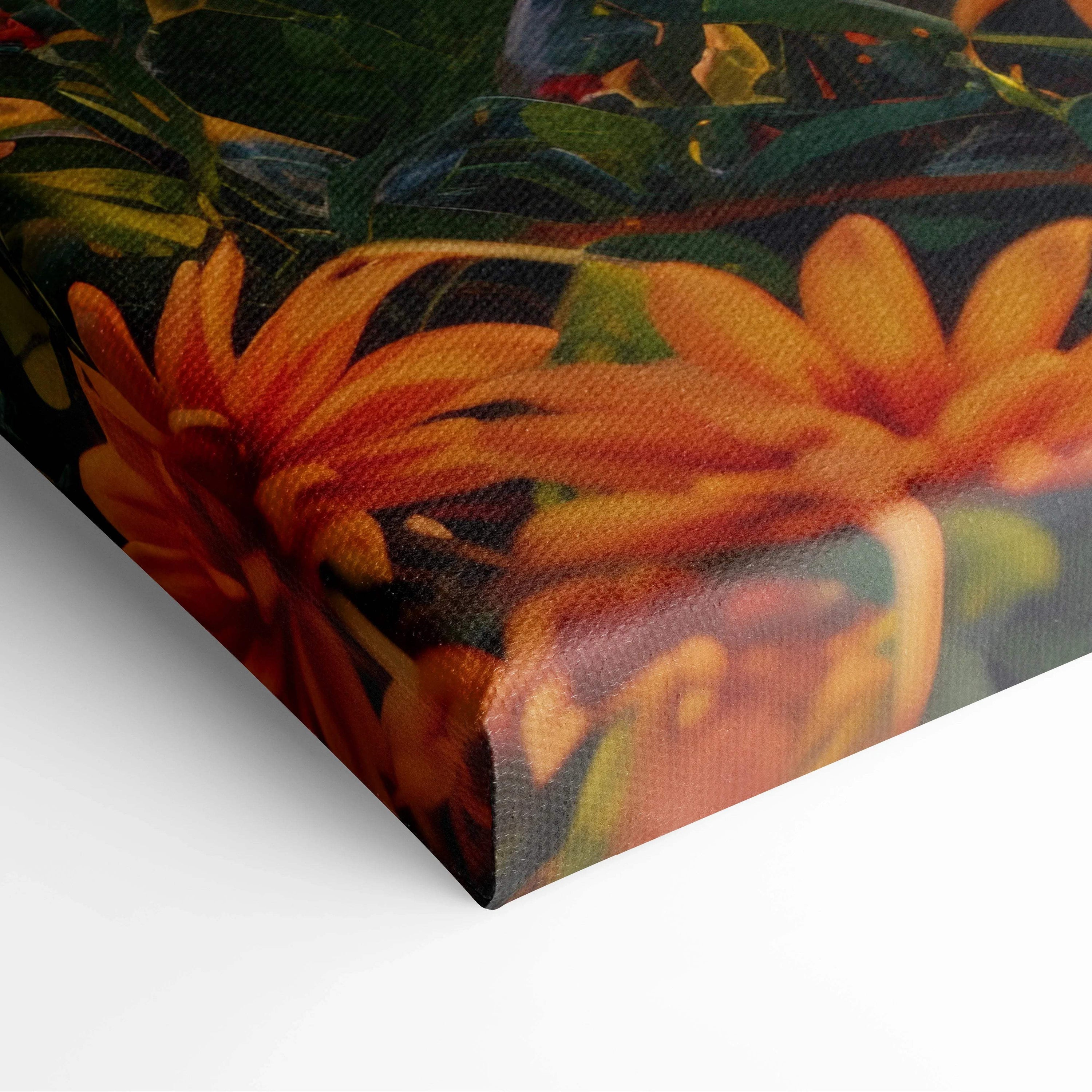 Vibrant orange lilies and puppy in meadow flowers on canvas wall art
