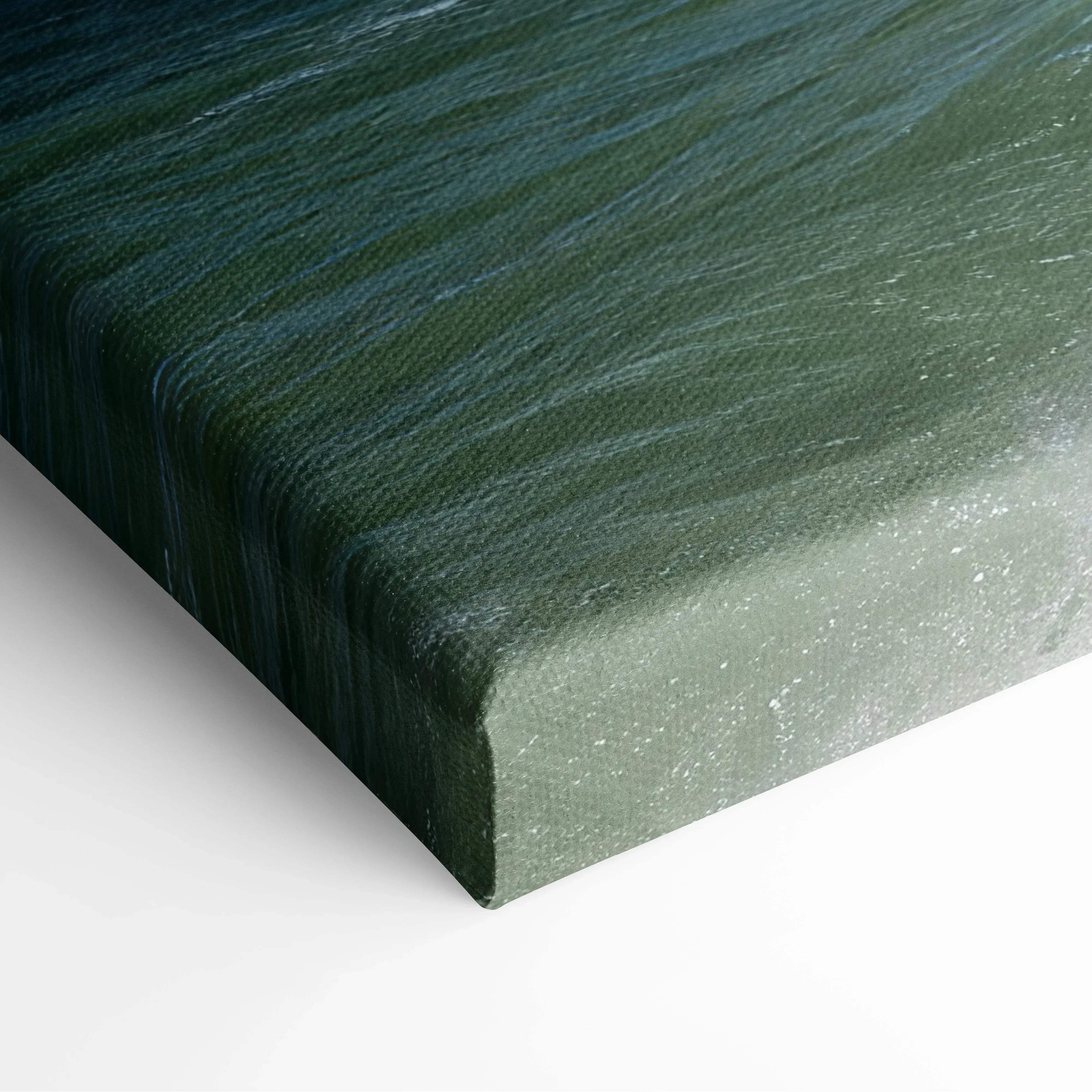 Coastal beach scene canvas wall art featuring a textured deep green ocean wave design with serene calm blues