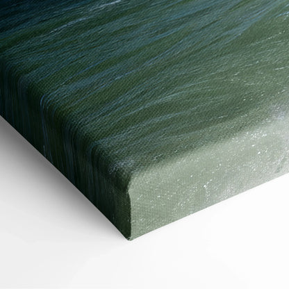 Canvas wall art featuring a high-resolution beach scene with ocean waves and horizon in green and blue tones.