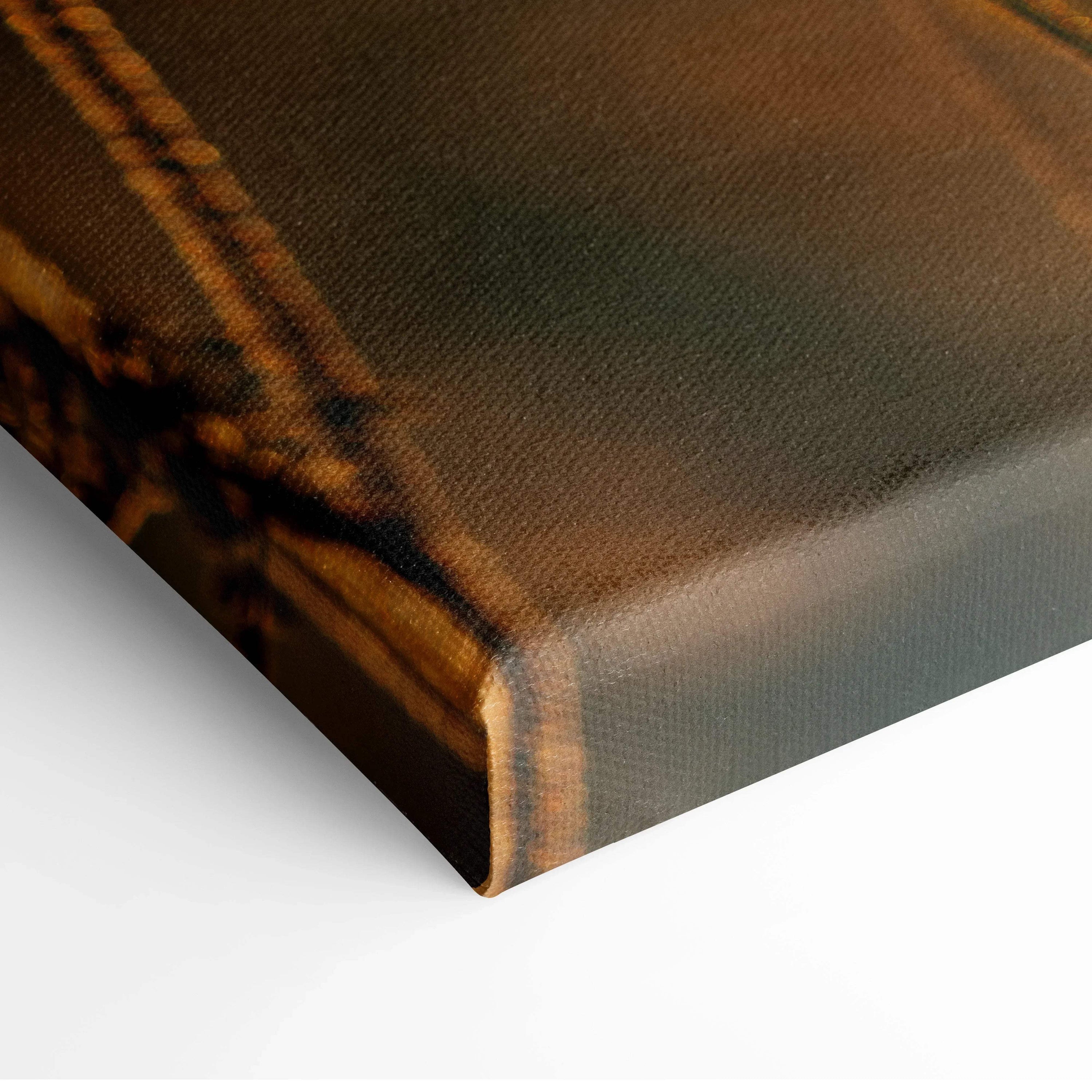 Brown canvas print with wood grain edge and floral bee on Queen Annes lace
