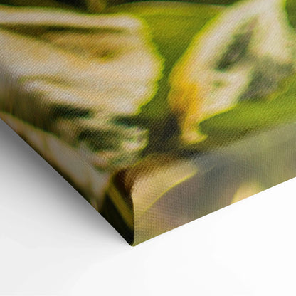 Close-up green yellow leaves canvas print Bright Sunflower Field texture