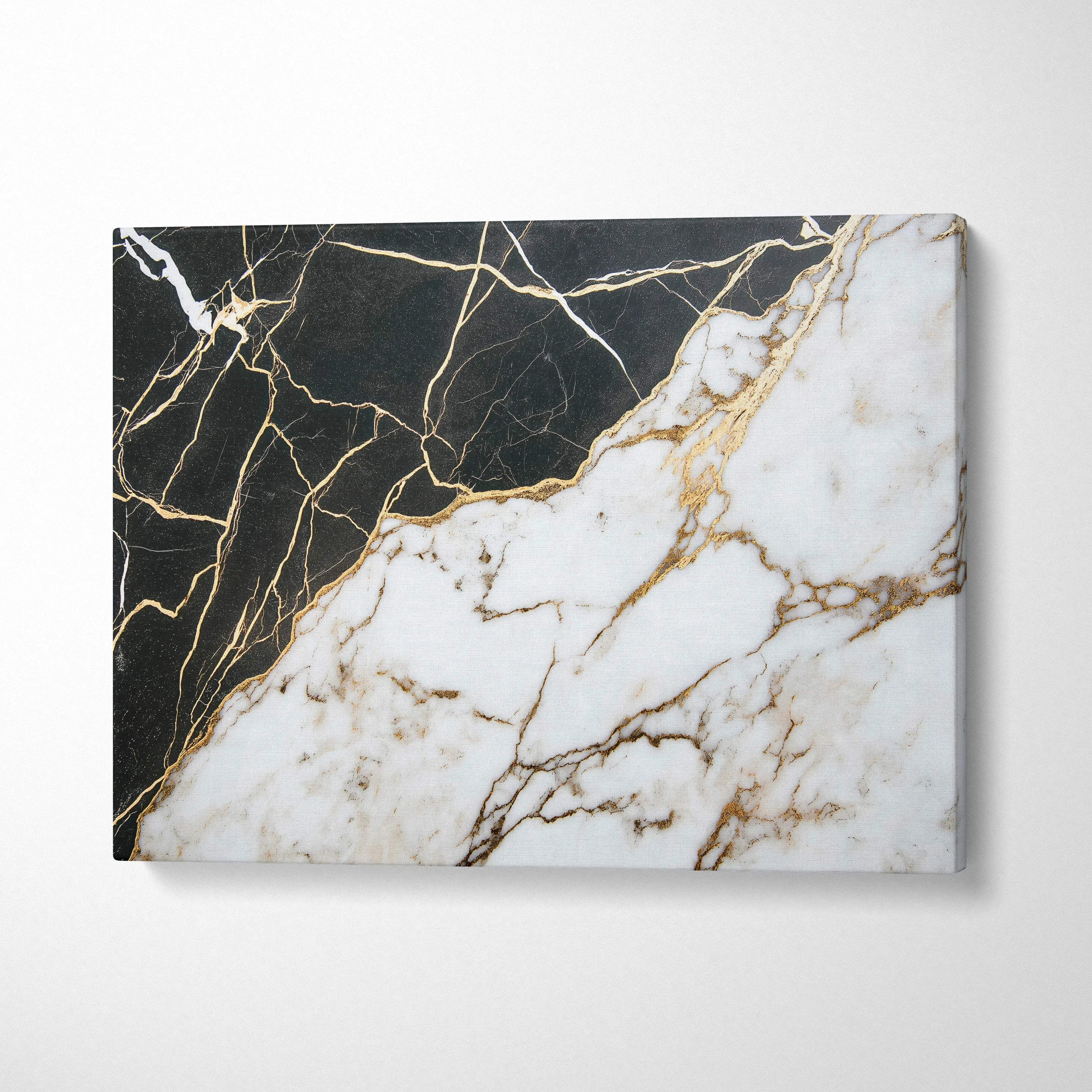 Abstract black and white marble pattern canvas art with gold veining wall art.