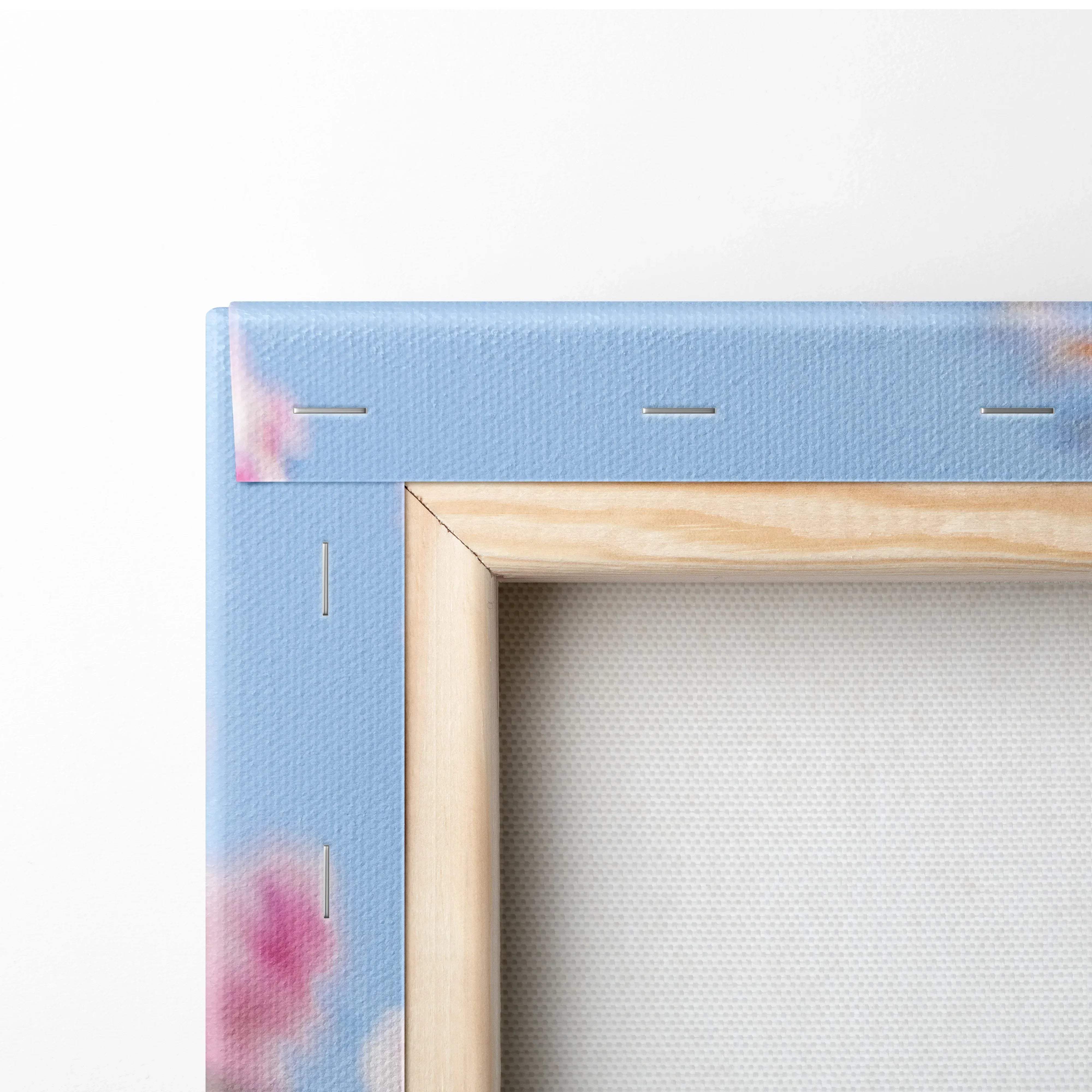 Light blue canvas with pink cherry blossom branches in serene sky blues