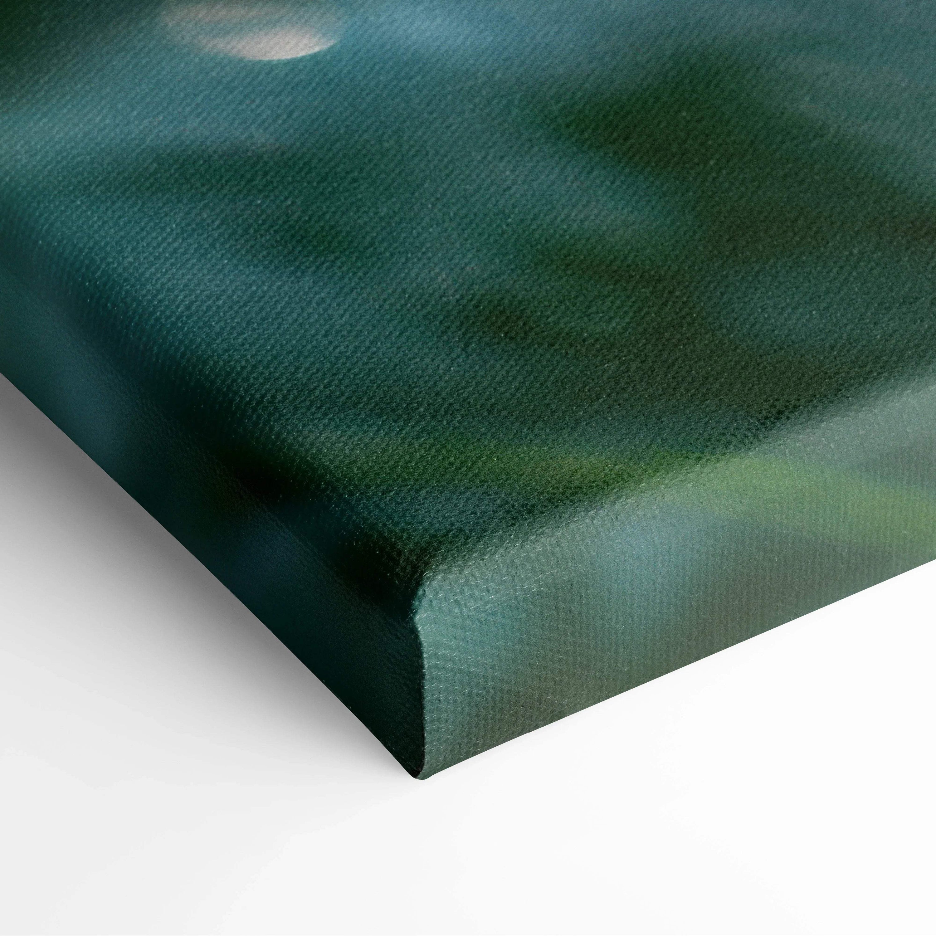 Dark teal textured canvas print of Blue Butterfly on dewy leaves