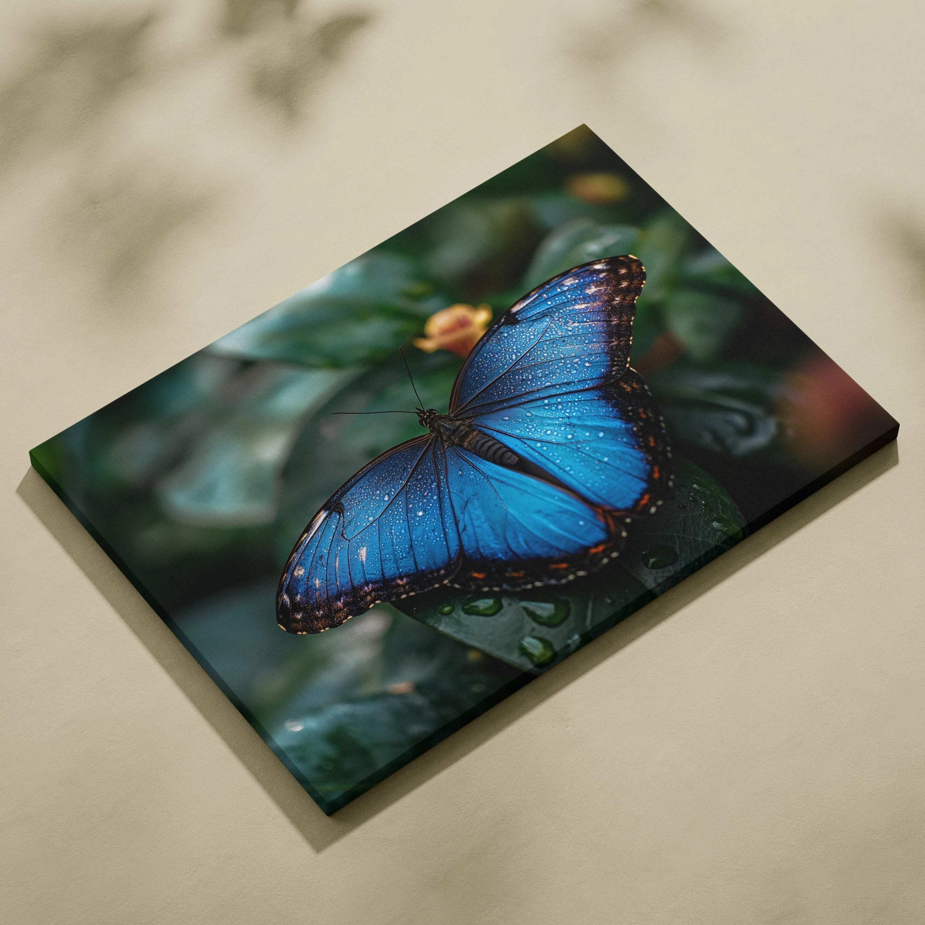 Vibrant blue morpho butterfly canvas wall art from Visionary Collection