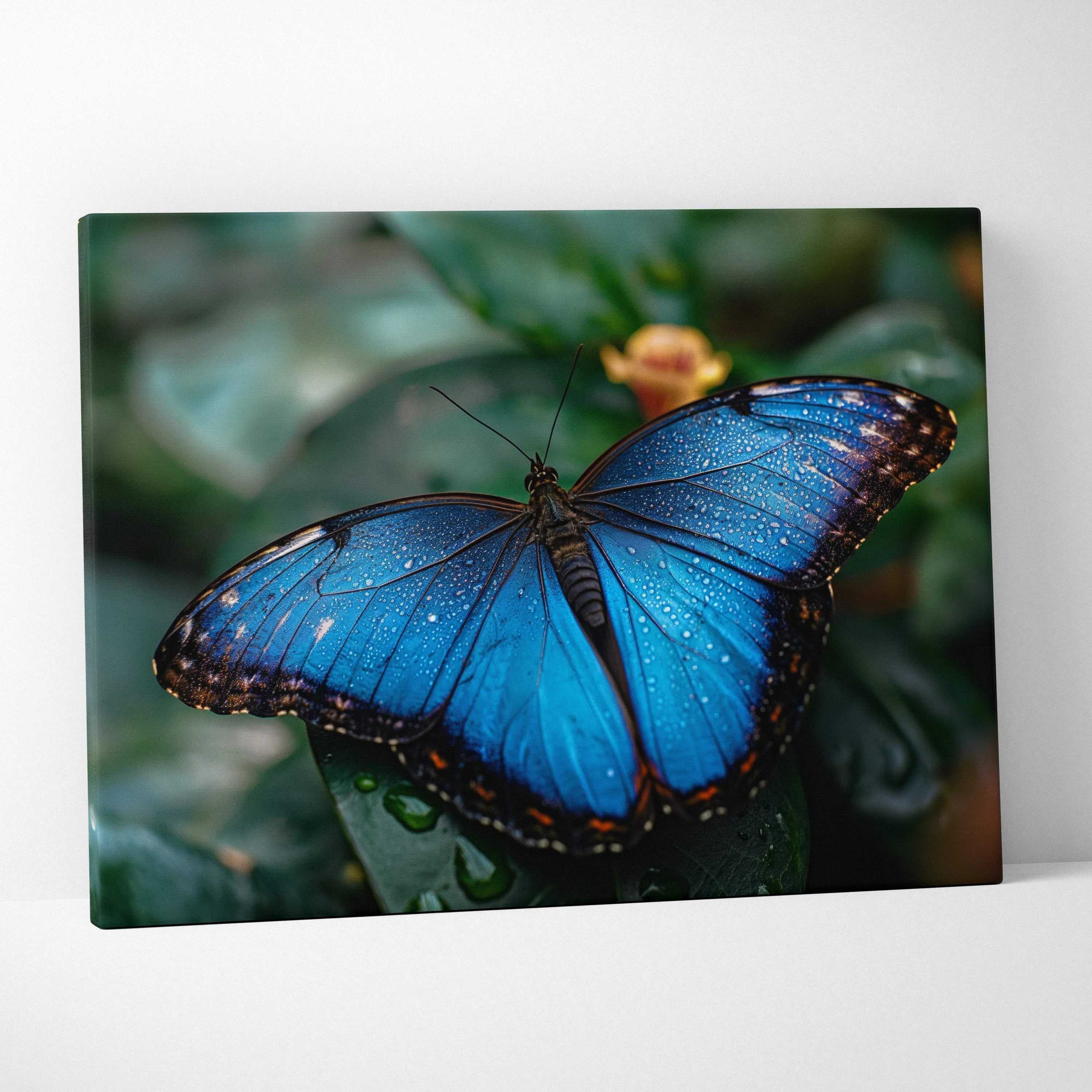 Vibrant blue morpho butterfly canvas wall art from Visionary Collection
