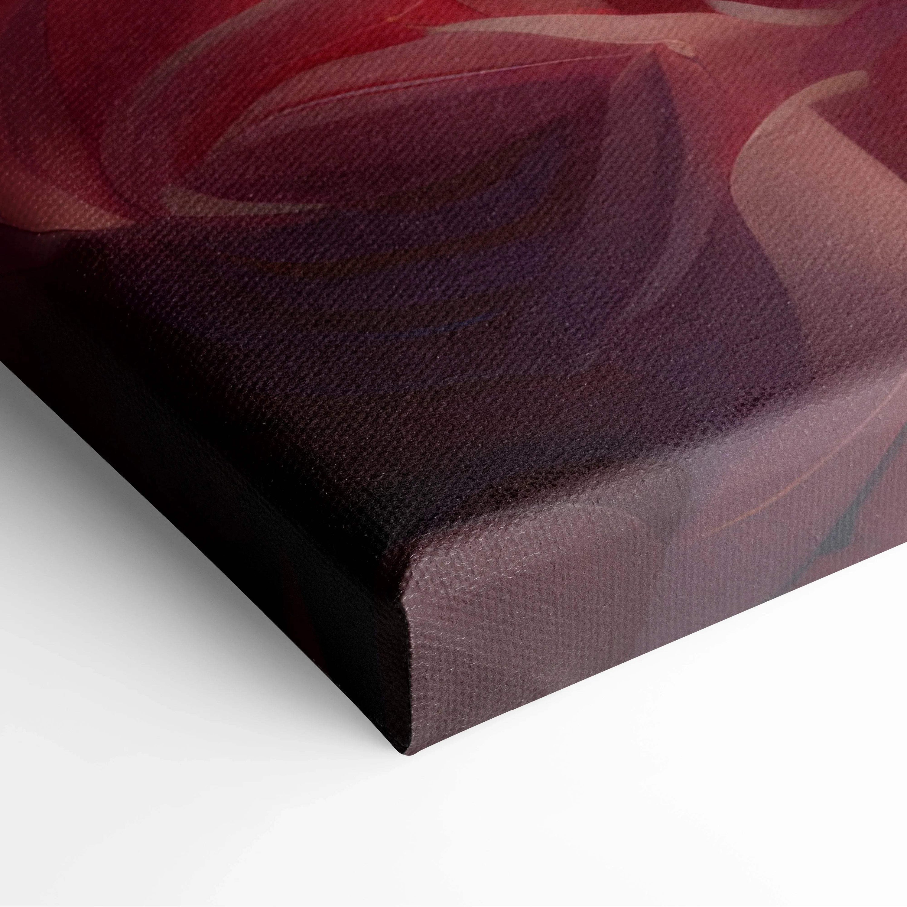 Canvas print of deep red rose petals with fabric texture
