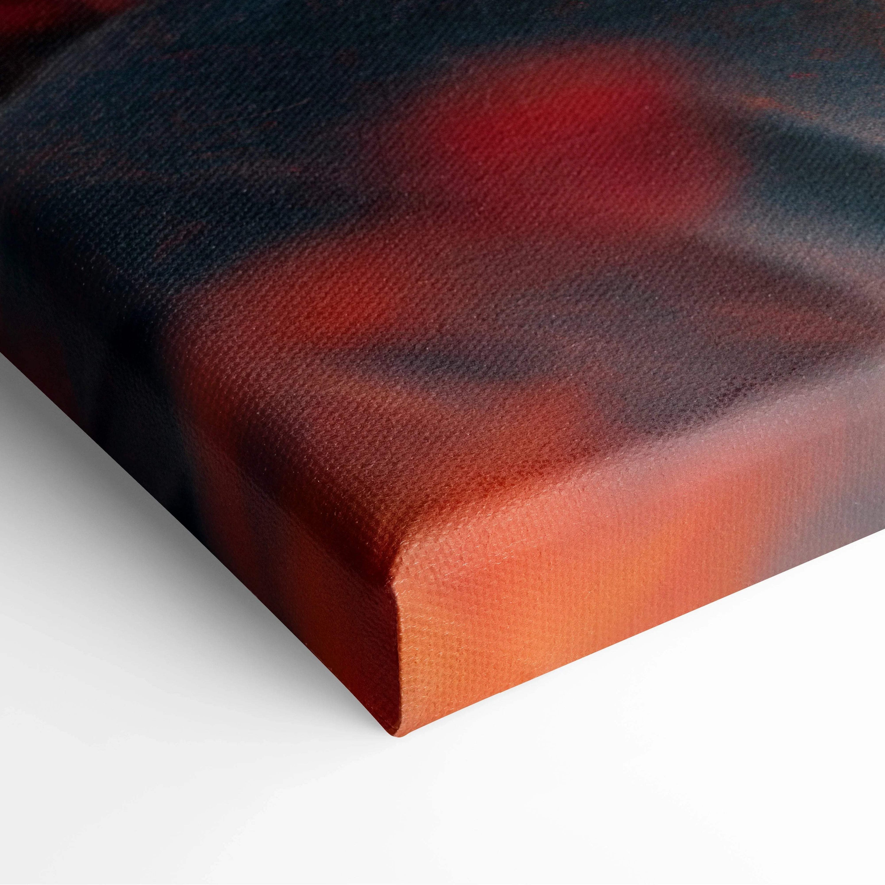 Contemporary Buddha head canvas print with red foliage and moody tones