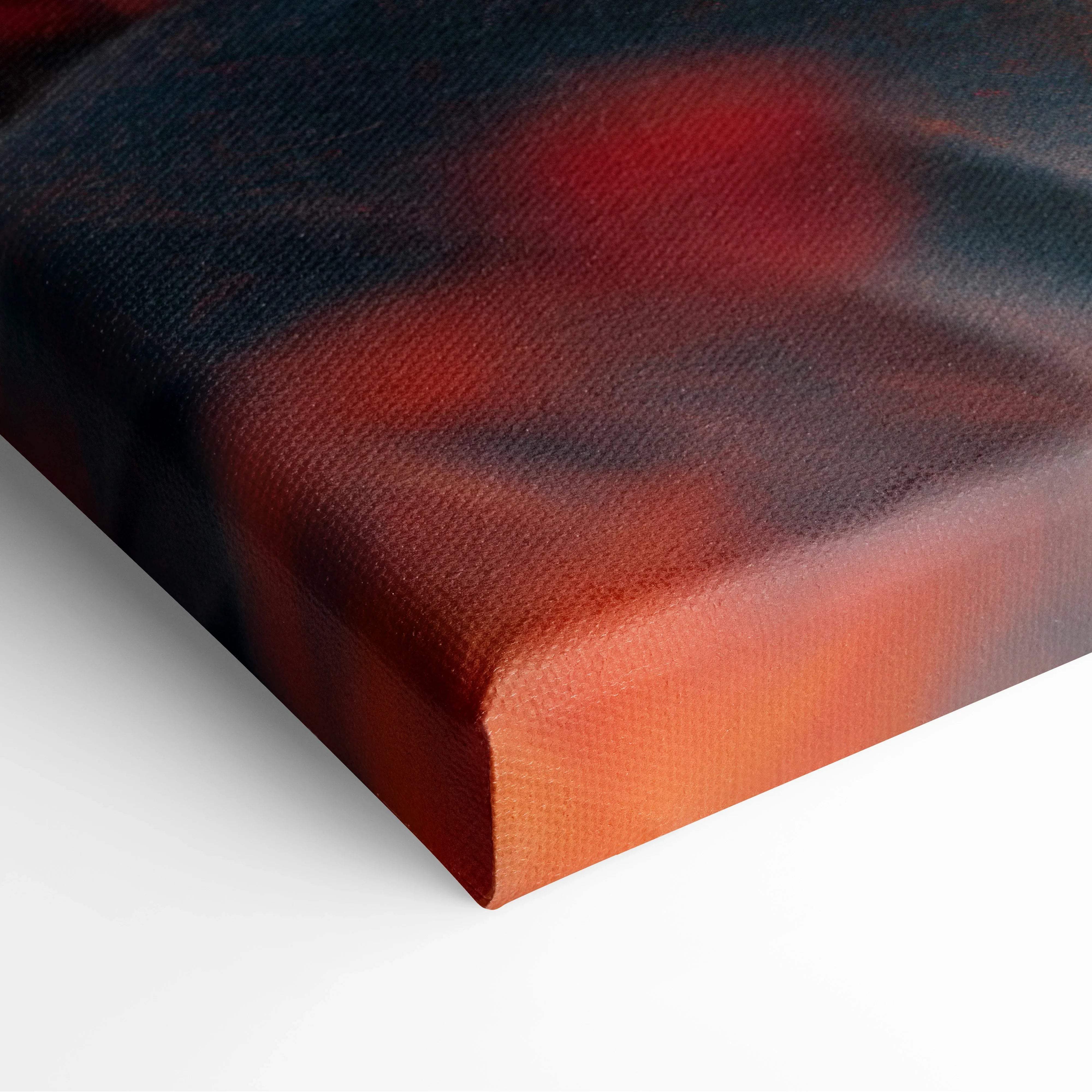 Contemporary Buddha head canvas print with red foliage and moody tones