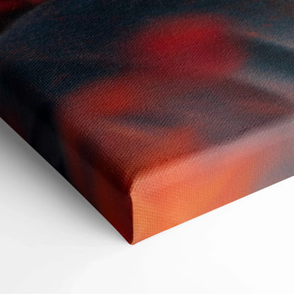 Contemporary Buddha head canvas print with red foliage and moody tones