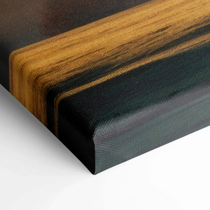 Close-up of vibrant autumn nature canvas wall art corner with rich orange and dark green tones on textured canvas material.