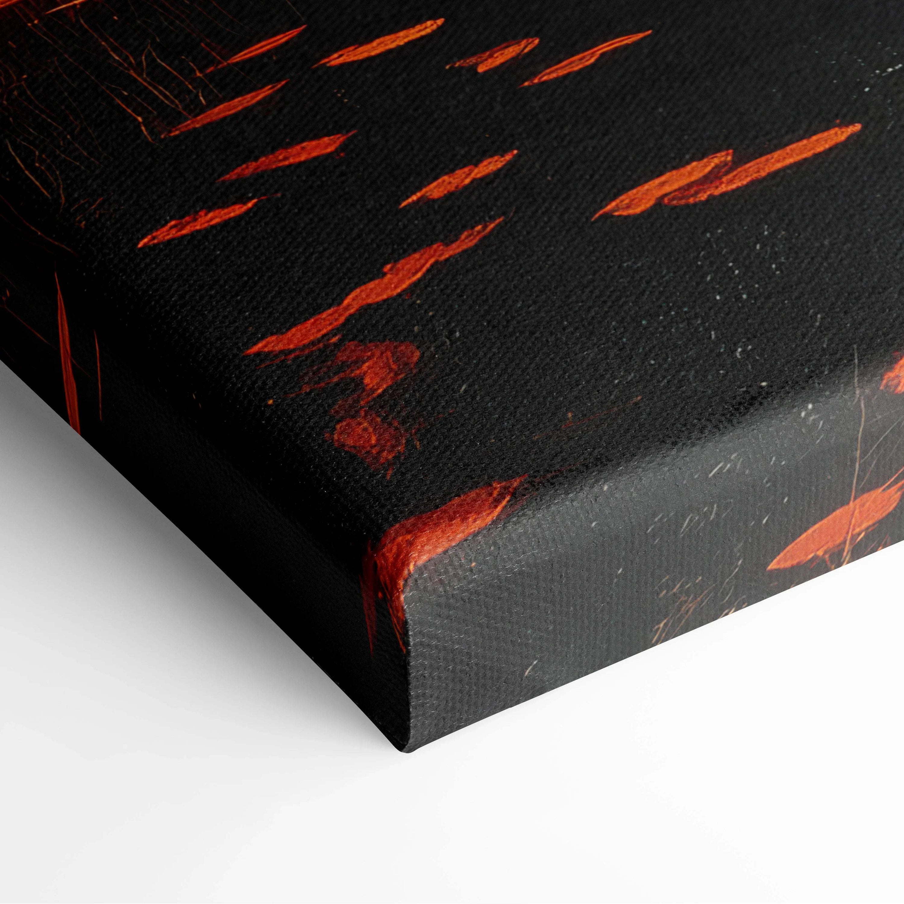 Black canvas art with vivid red autumn leaves and textured surface for wall art decor.