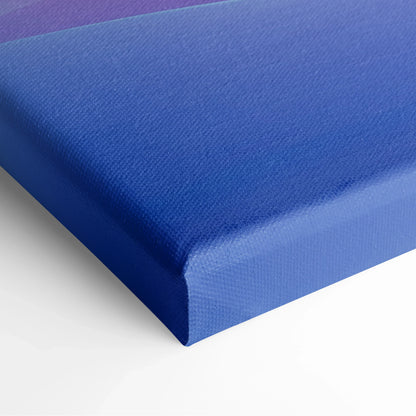 Blue gradient minimalist canvas wall art close-up with smooth wave patterns and wrapped edges.