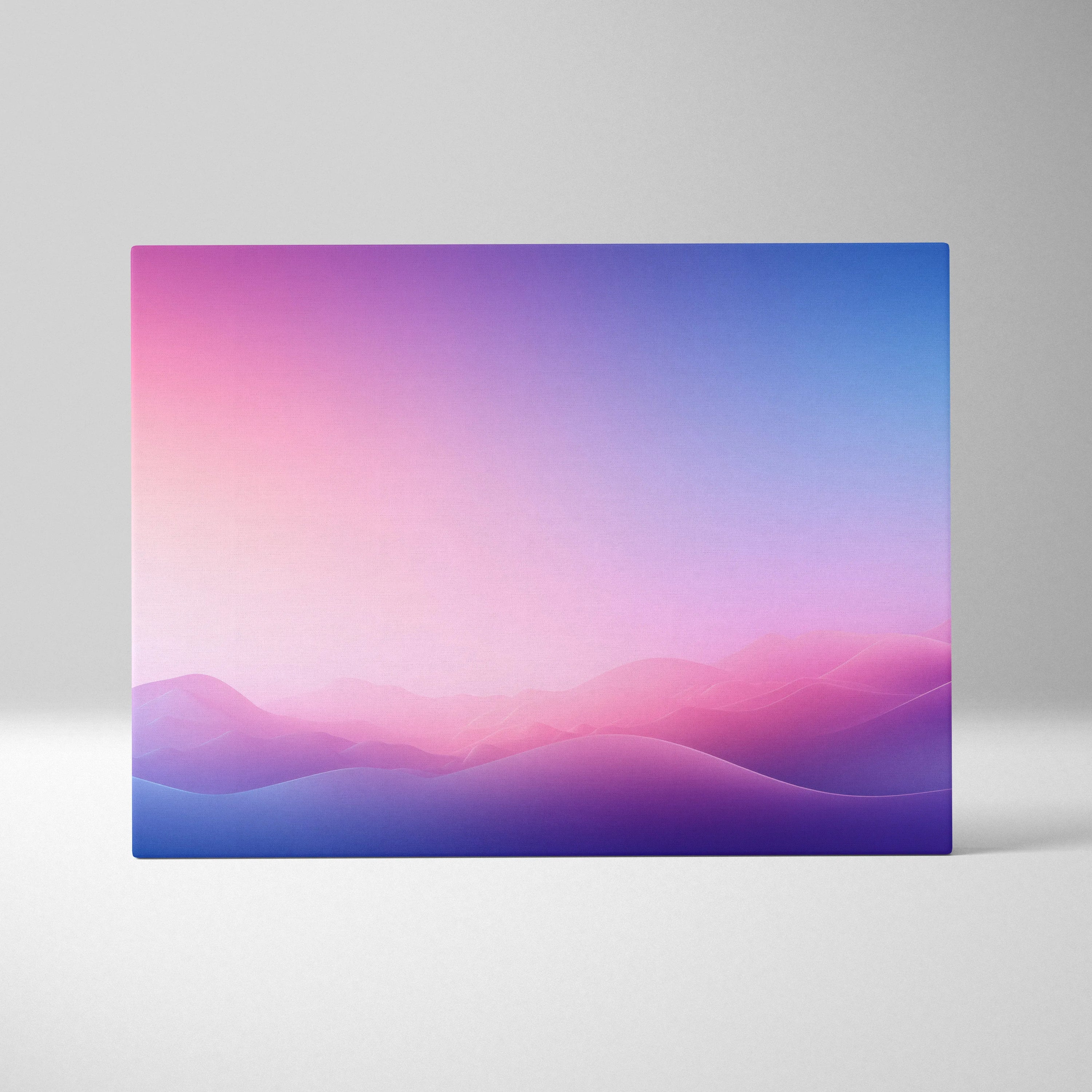 Minimalist canvas wall art with smooth gradient waves in pink and blue tones for modern decor.