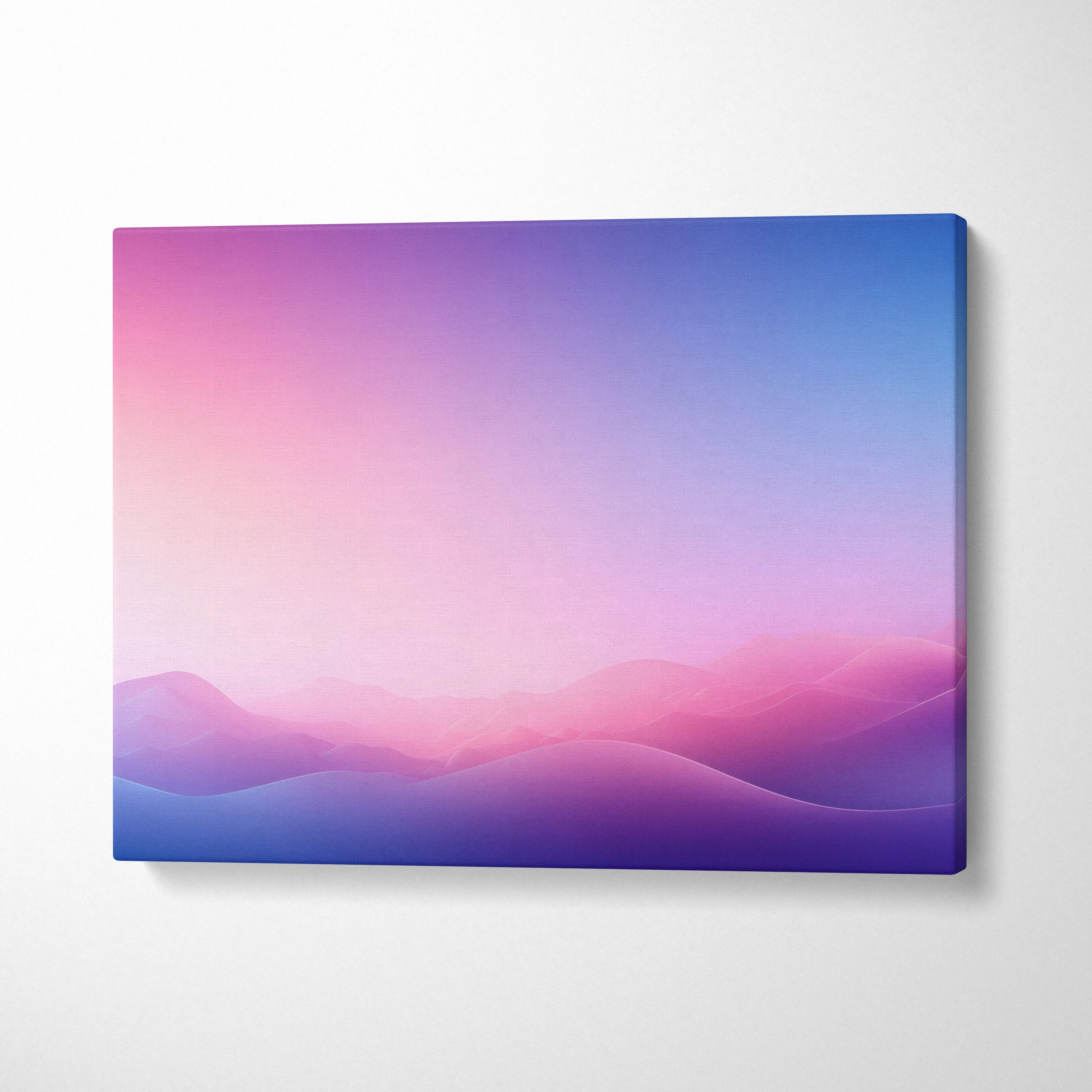 Canvas wall art with minimalist gradient waves in soft pink, purple, and blue tones for modern decor.