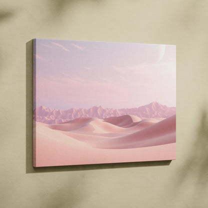 Minimalist pink desert dunes digital canvas wall art with soft pastel landscape decor.