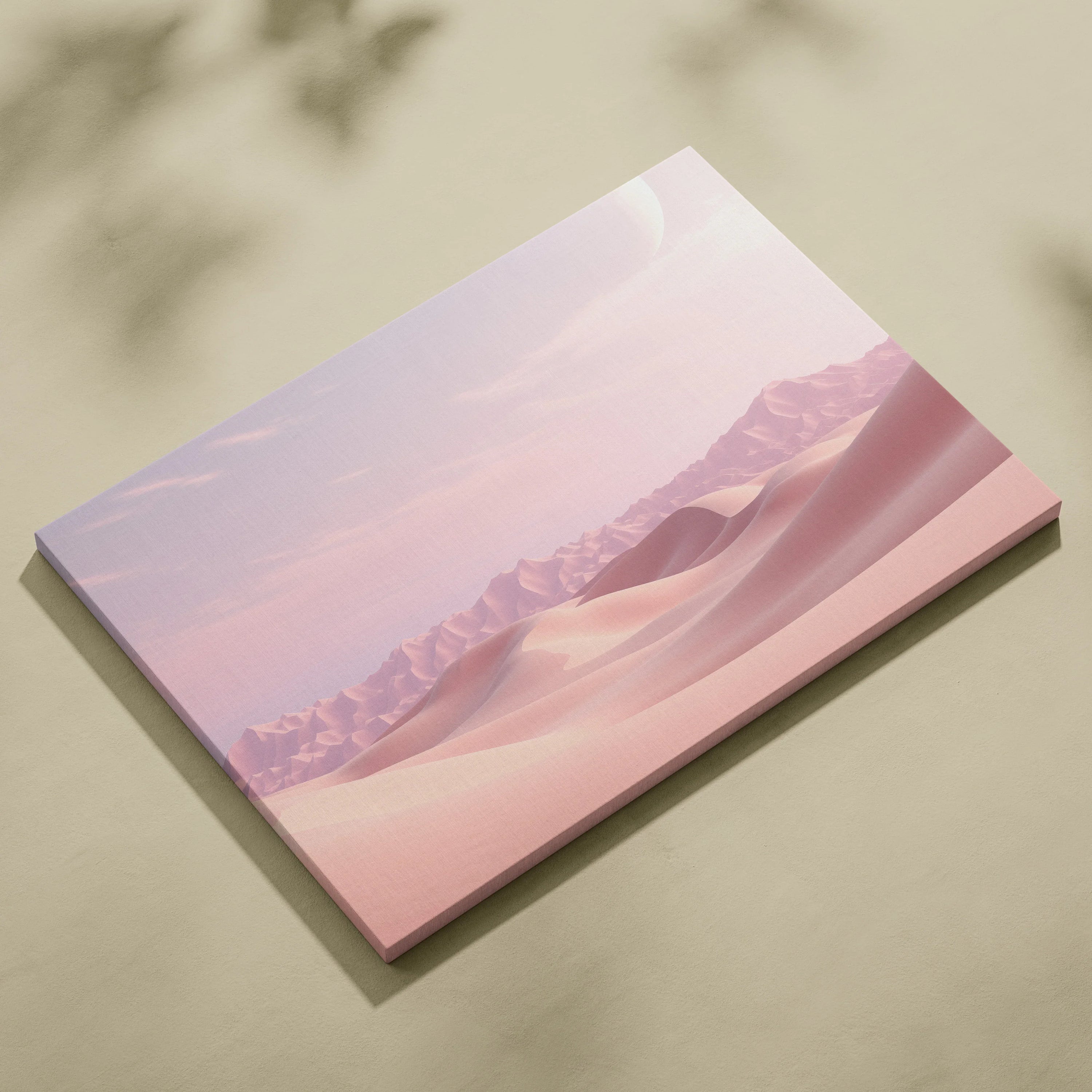 Minimalist pink desert dunes landscape canvas wall art with soft pastel tones and smooth sand patterns.